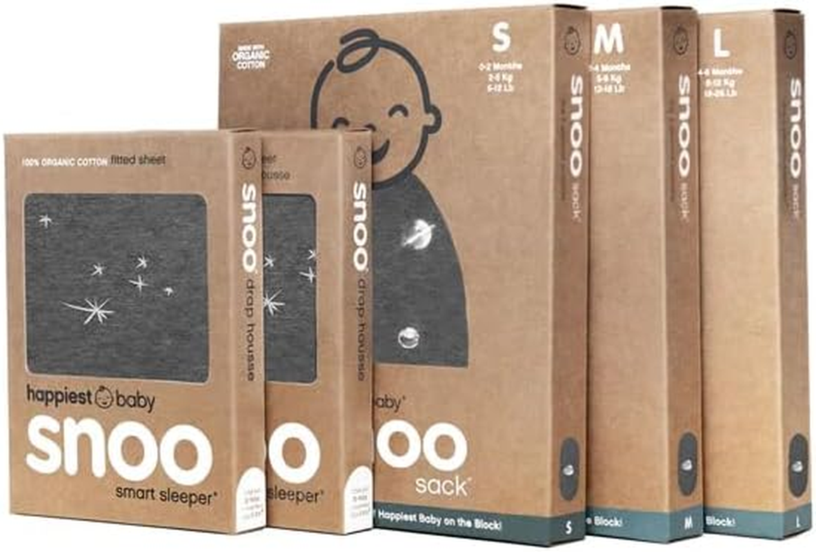Happiest Baby the Big Bundle 100% Organic Cotton - Includes 3 SNOO Sacks and 2 SNOO Bassinet Fitted Sheets (Graphite Planets)