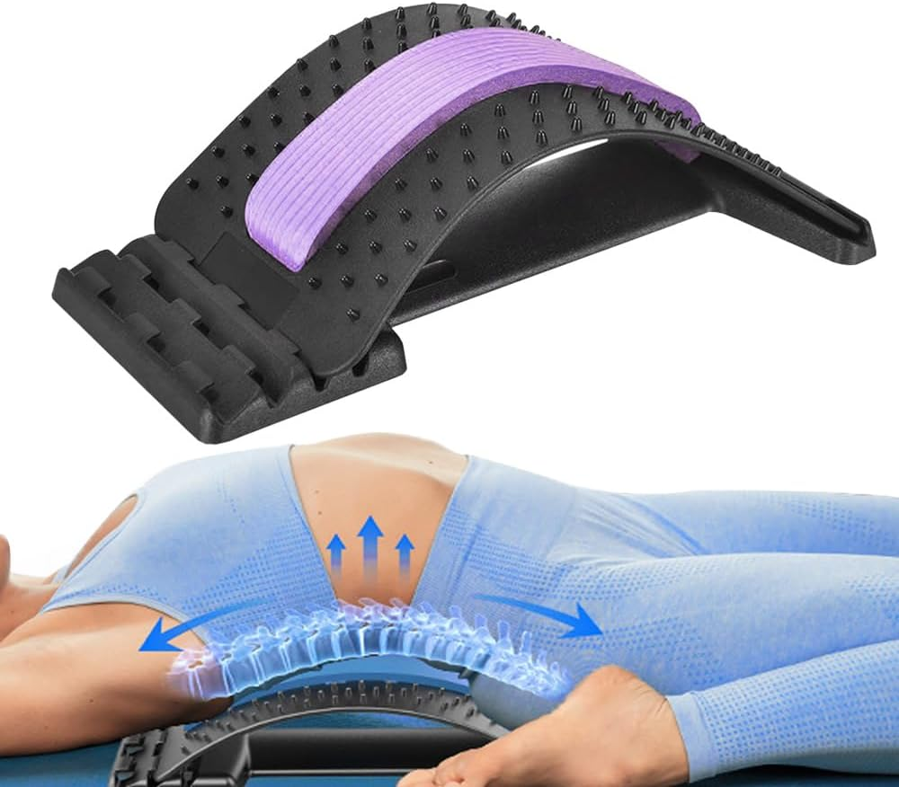 Back Stretcher for Lower Back Pain Relief, Back Cracker Board, 4 Level Adjustable Back Lumbar Massager, Back Stretching Device for Scoliosis, Sciatica Pain Relief, Herniated Disc (Blue)