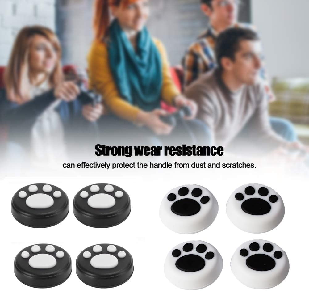 WEZCHUGHAOL 8PCS Silicone Thumb Grip Caps, Cat Paw Design Black & White - Ergonomic Joystick Covers for Enhanced Gaming Comfort and Control image number 3