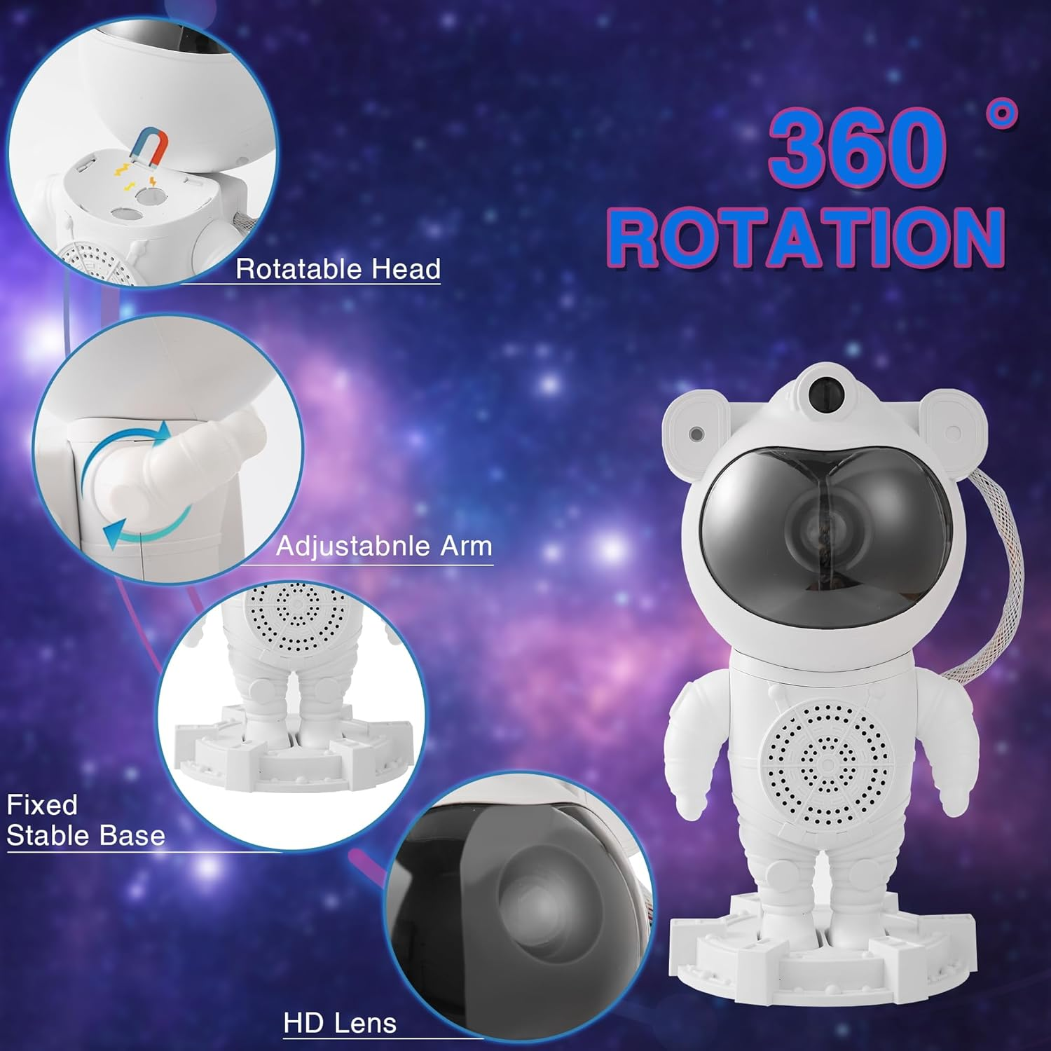 Star Projector Galaxy Light with Bluetooth Speaker,9 Nebula Effects & 8 Natural Sounds,360&deg; Rotation Astronaut Space Night Light with Remote and Timer for Kids Adults Bedroom Decor