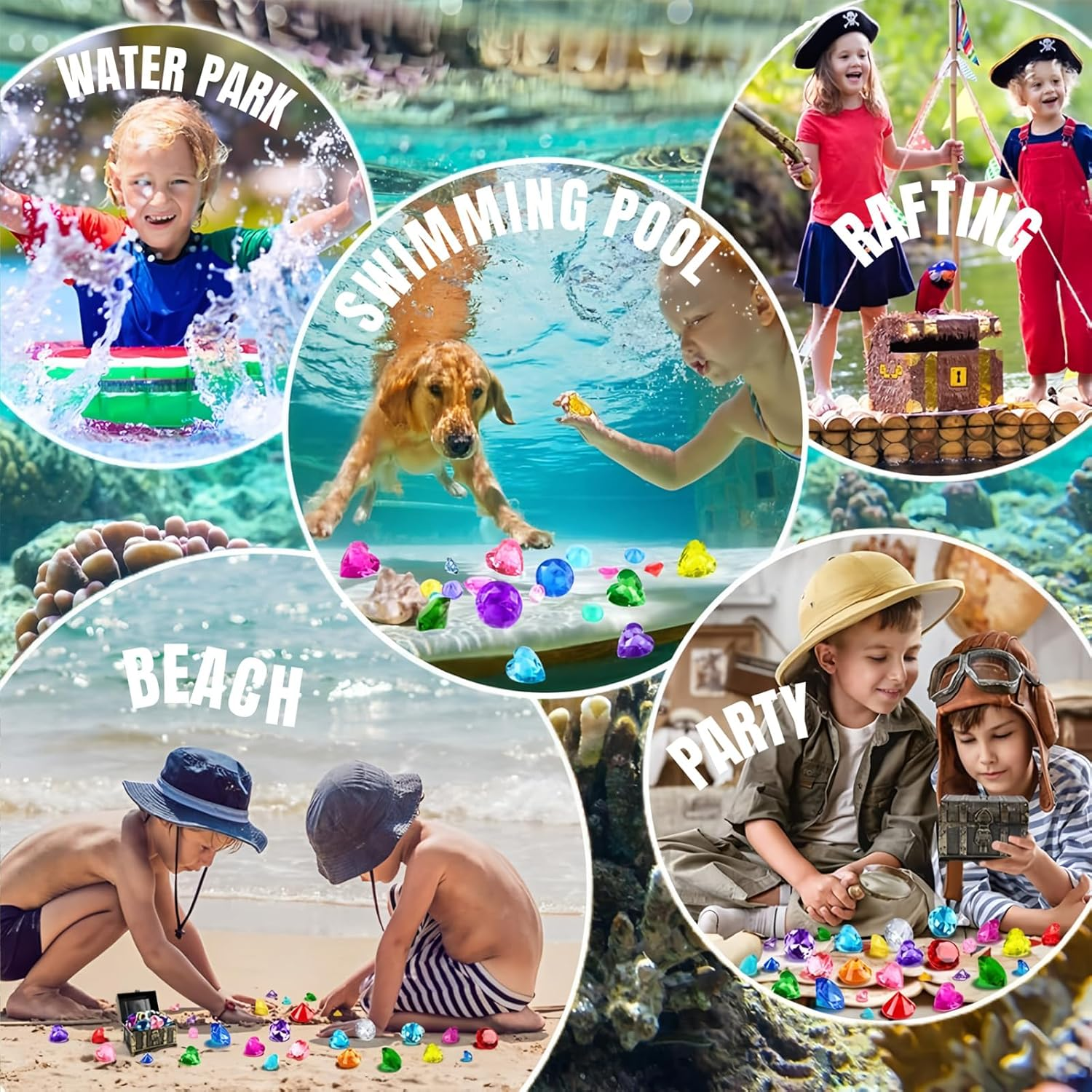 Diving Gems Pool Toys, Big Colorful Diamond with Pirate Treasure Chest - Summer Underwater Gem Swimming Training Diving Toys, Swimming Training Gift Toy (32)