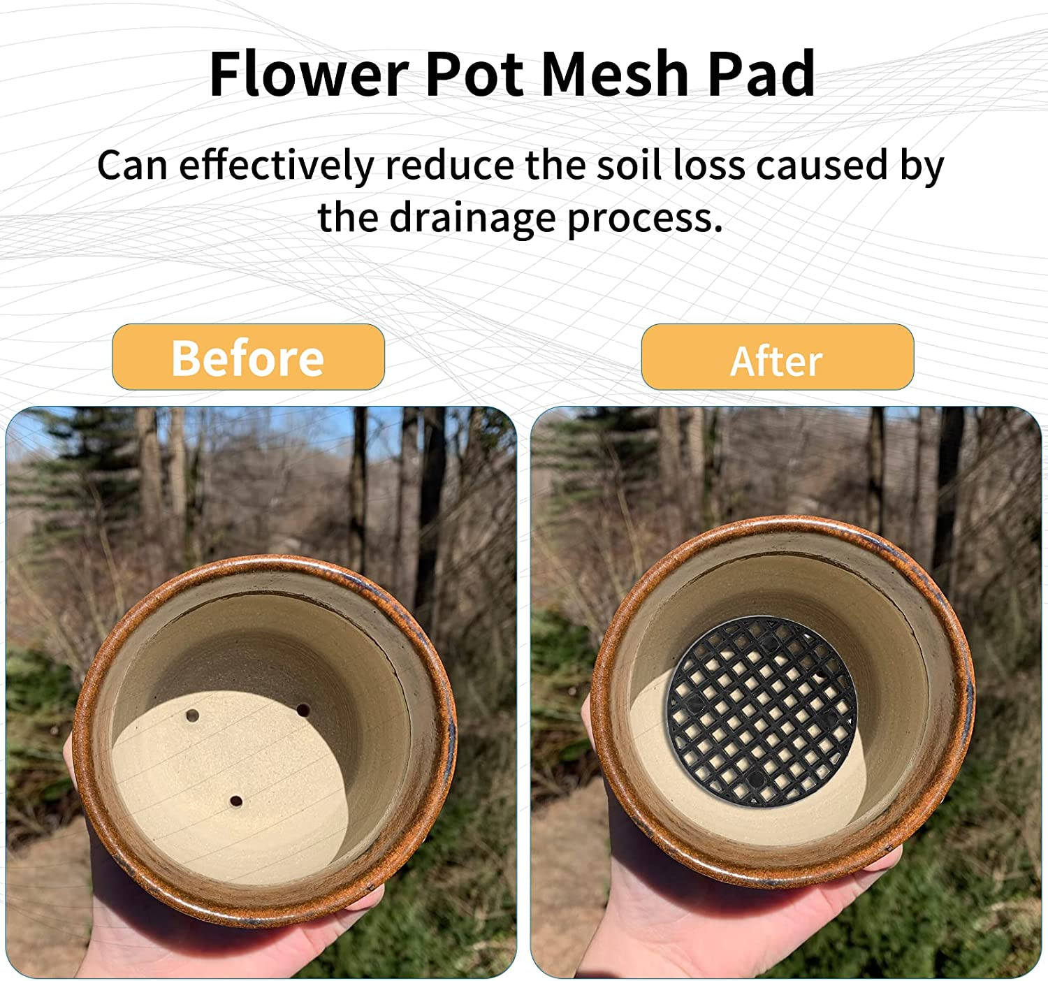 Bivethoi 100Pcs Plant Pot Mesh Screen, Black, 1.8" (45Mm), Garden, Aeration, Round, Both Indoor/Outdoor, Planter, Polyethylene (PE), Insert, Pot, Plant Pot Screen image number 4