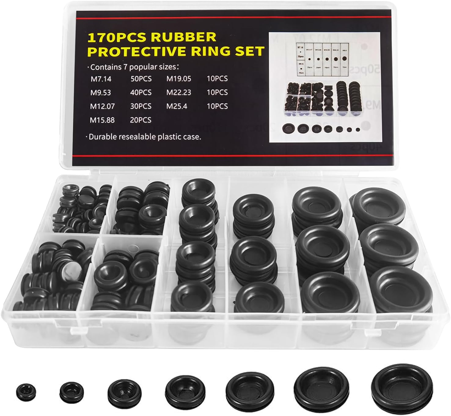 170PCS Rubber Grommet Kit - Closed Rubber Hole Plugs, Firewall Grommets for Automotive Wiring Protection - Drill Hole Sizes M7.14 to M25.4 image number 3