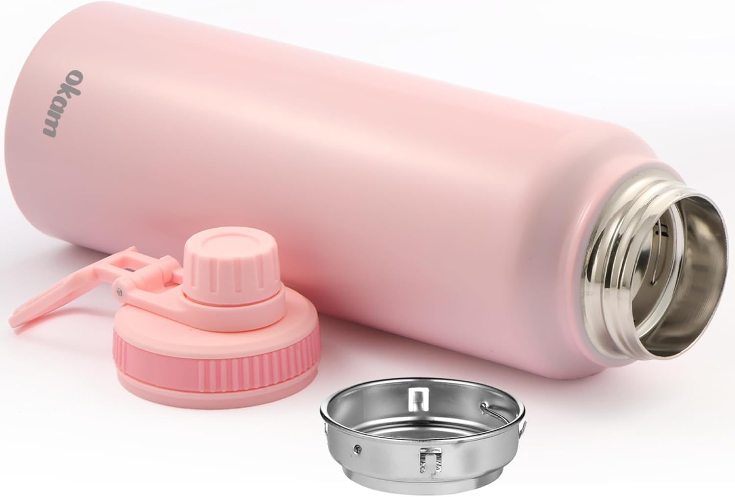 Okam 1L Drink Bottle Leak Proof Tea Infuser Bottle, Black - Stainless Steel Double Layer Vacuum Insulated - Dual Drink Hole, Tea/Fruits Strainer - Handle-For Hot/Cold Water, Tea, Infuser Travel Bottle