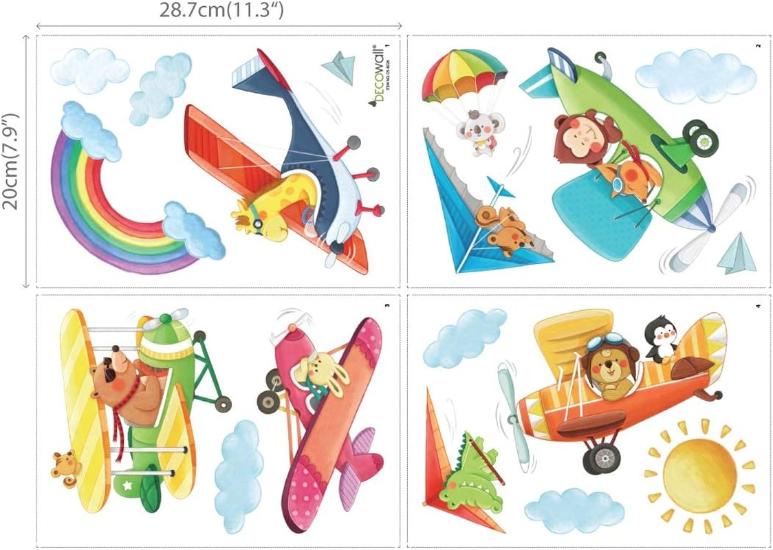 DECOWALL DS-8026 Animal Biplanes Kids Wall Stickers Wall Decals Peel and Stick Removable Wall Stickers for Kids Nursery Bedroom Living Room (Small) image number 4