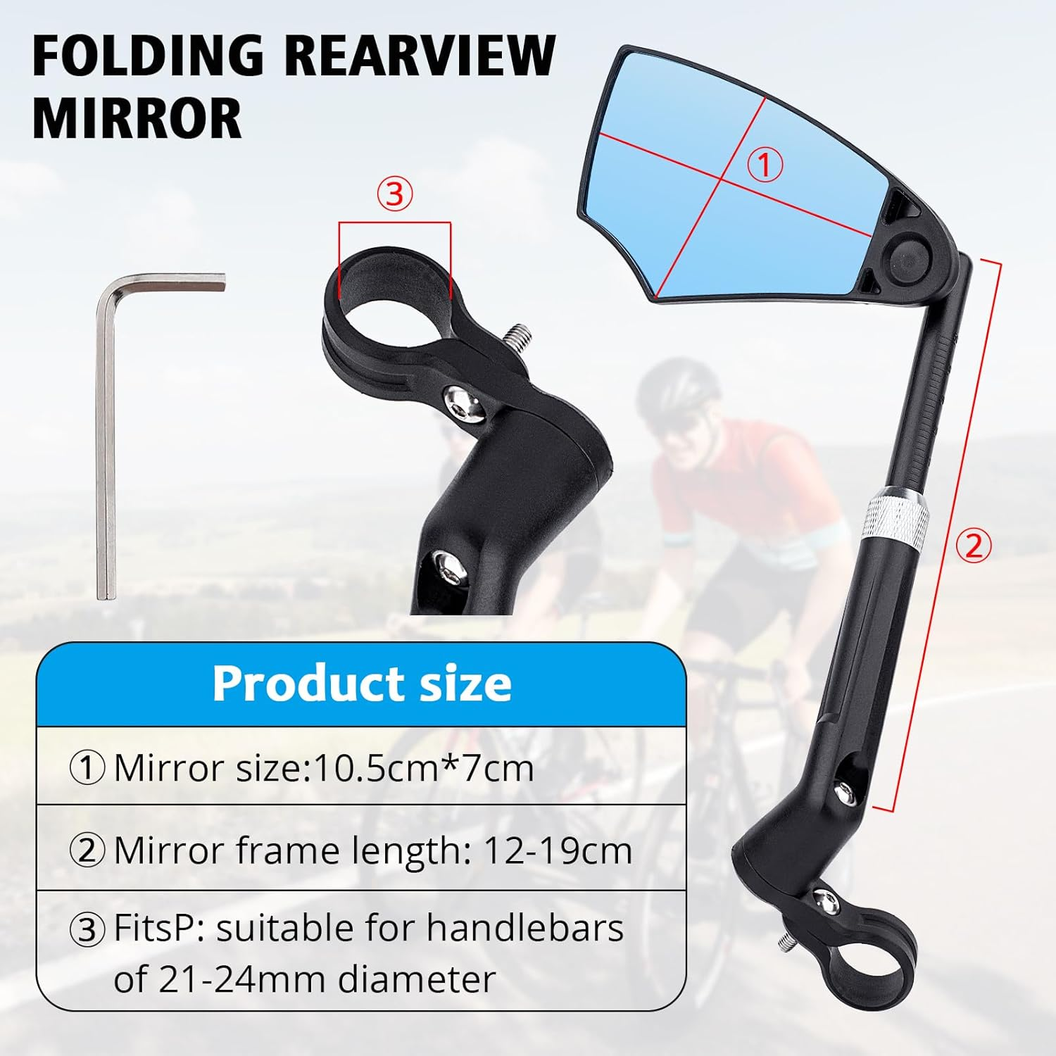 Retractable Bike Handlebar Rear View Mirrors 2 Pack - 360 &deg; Adjustable Flat Rotation Anti-Glare Glass Lens Bicycle Rearview Mirror, for the Bicycle Ebike Scooter 21-24Mm Handlebar image number 6