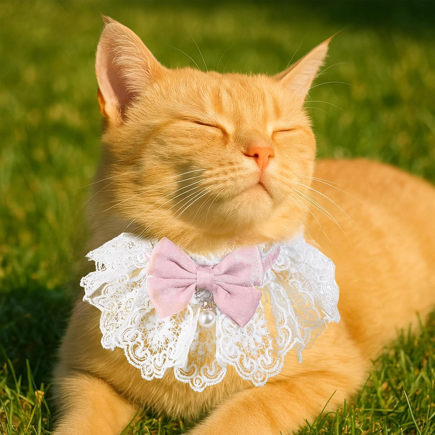 JCBCKJ Cute Cat Bow Collar Breakaway Floral Aesthetic Cats Bowtie Collar Bow Tie with Bell for Indoor Cats Kitten and Small Dogs Puppies (Pink, M (7-11Lbs)) image number 1