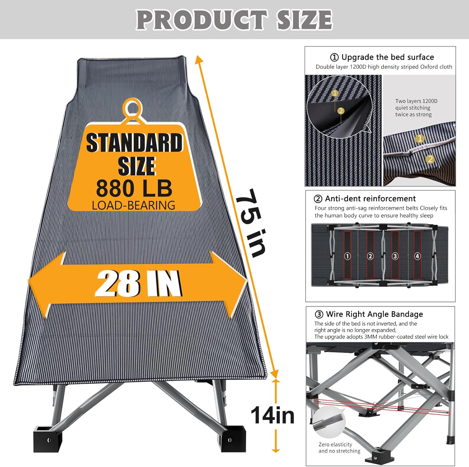 ABORON Folding Camping Cot W/Mat for Adults, Heavy Duty Outdoor Bed with Carry Bag,1200 D Layer Oxford Travel Camp Cots image number 1