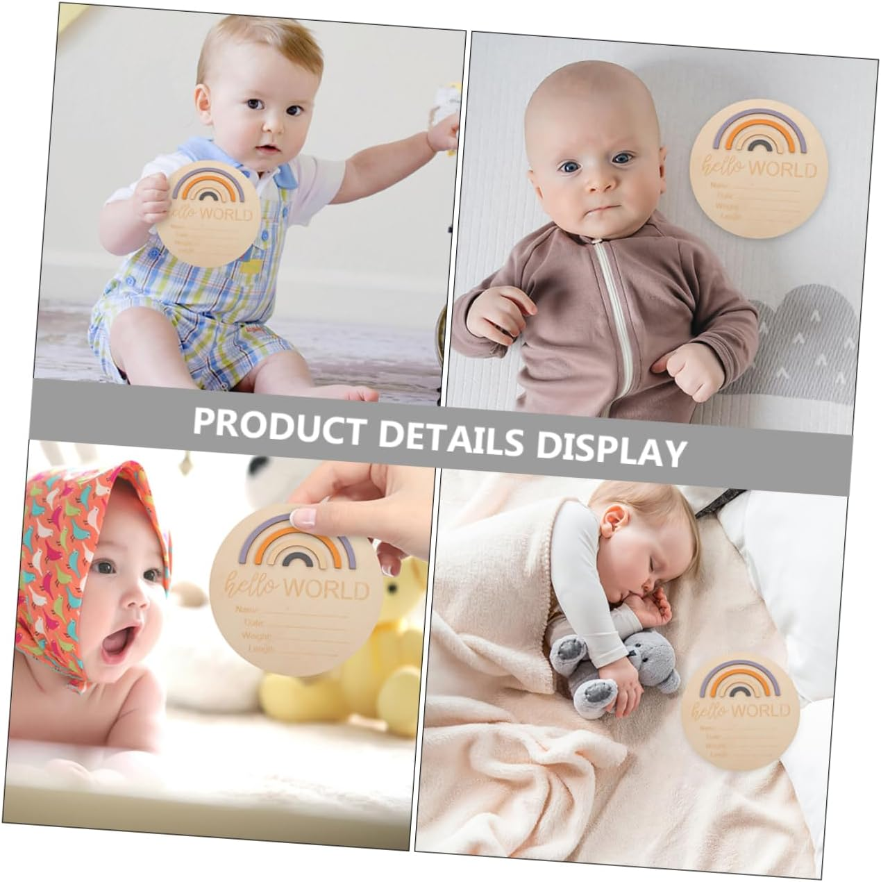 Rainbow Milestone Discs for Babies 2Pcs Wooden Birth Announcement Signs for Newborn Photography Growth Documenting Props image number 2