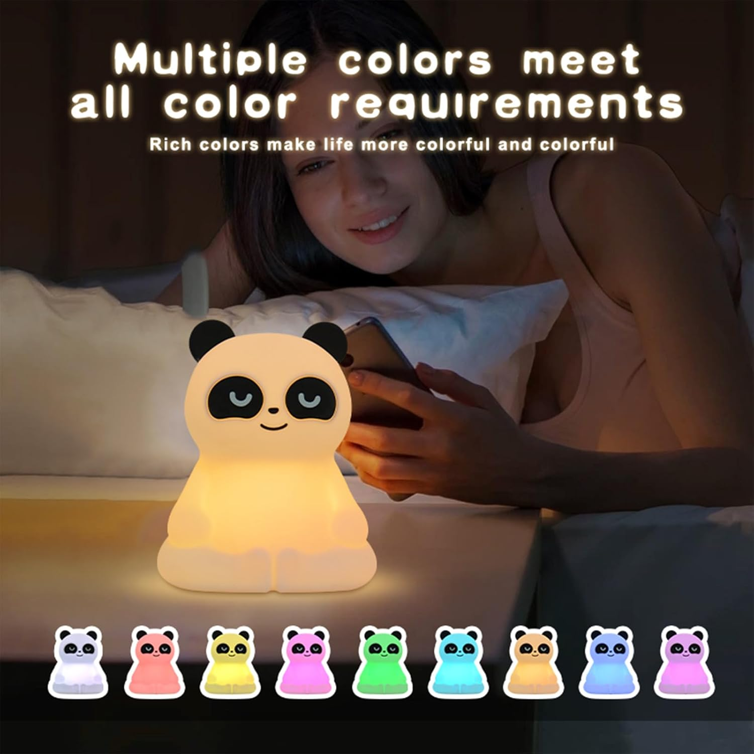 Richaa Panda Night Light with Colour Changing Night Light Dimmable Sleeping Light Rechargeable Children'S Room Gift Anxiety Relief - Bronze image number 6