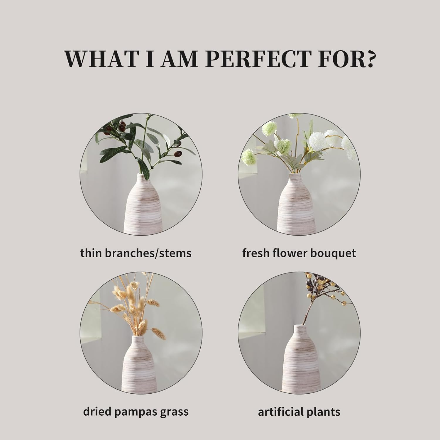 18In Extra Large Floor Vase for Living Room Decor,Earthy Vessel for Tall Pampas Grass,Cream Beige Centerpieces for Neutral Room Aesthetic,Midcentury Modern,Cottagecore Home Decor