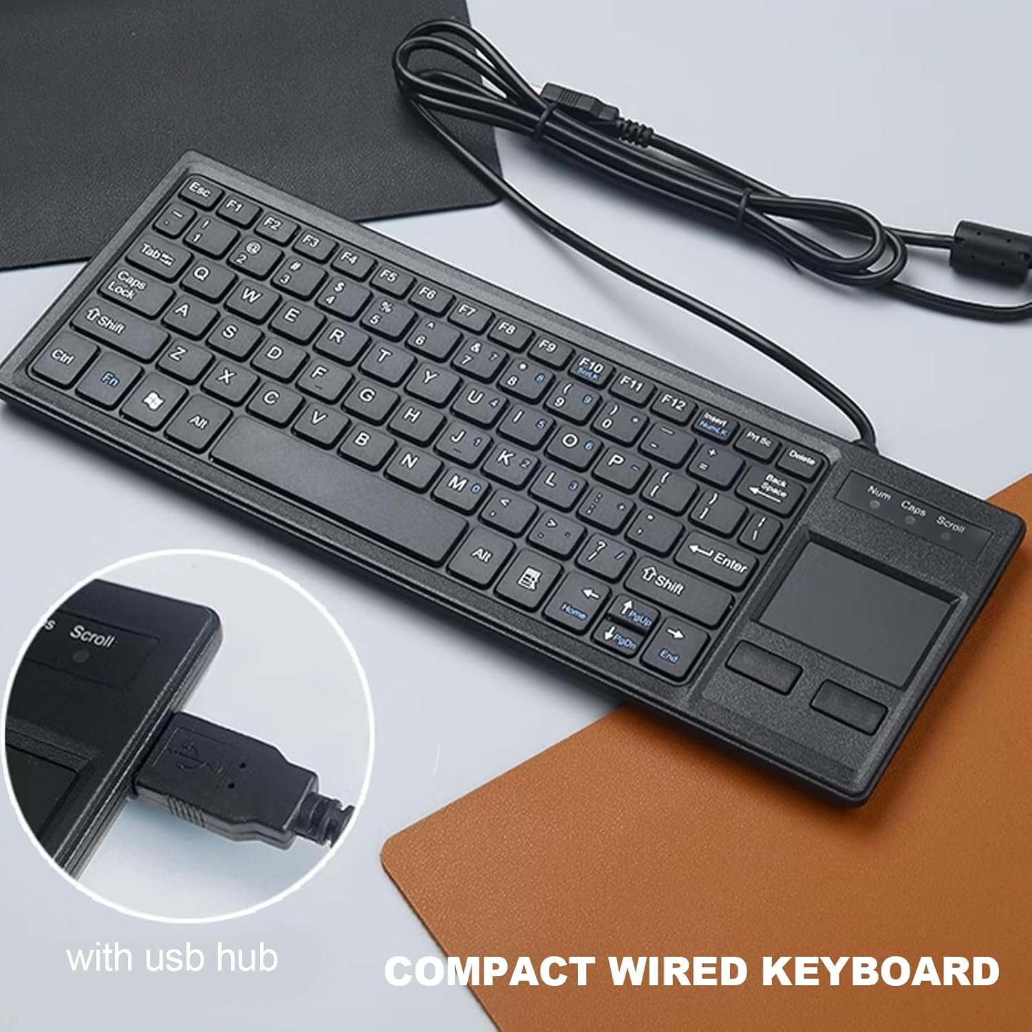 Compact Touchpad USB Wired Keyboard with USB Hub, IP68 Waterproof Ultra Thin Industrial Keyboard for Laptop Notebook PC image number 5
