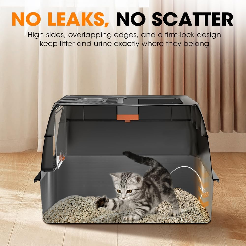 Petzly Stainless Steel Litter Box with Lid, 60 L X 40W X 40H CM XXL Cat Litter Box, Front Entry Top Exit Kitty Litter Box, Extra Large Enclosed Metal Litter Box with Litter Scoop & Litter Mat image number 6