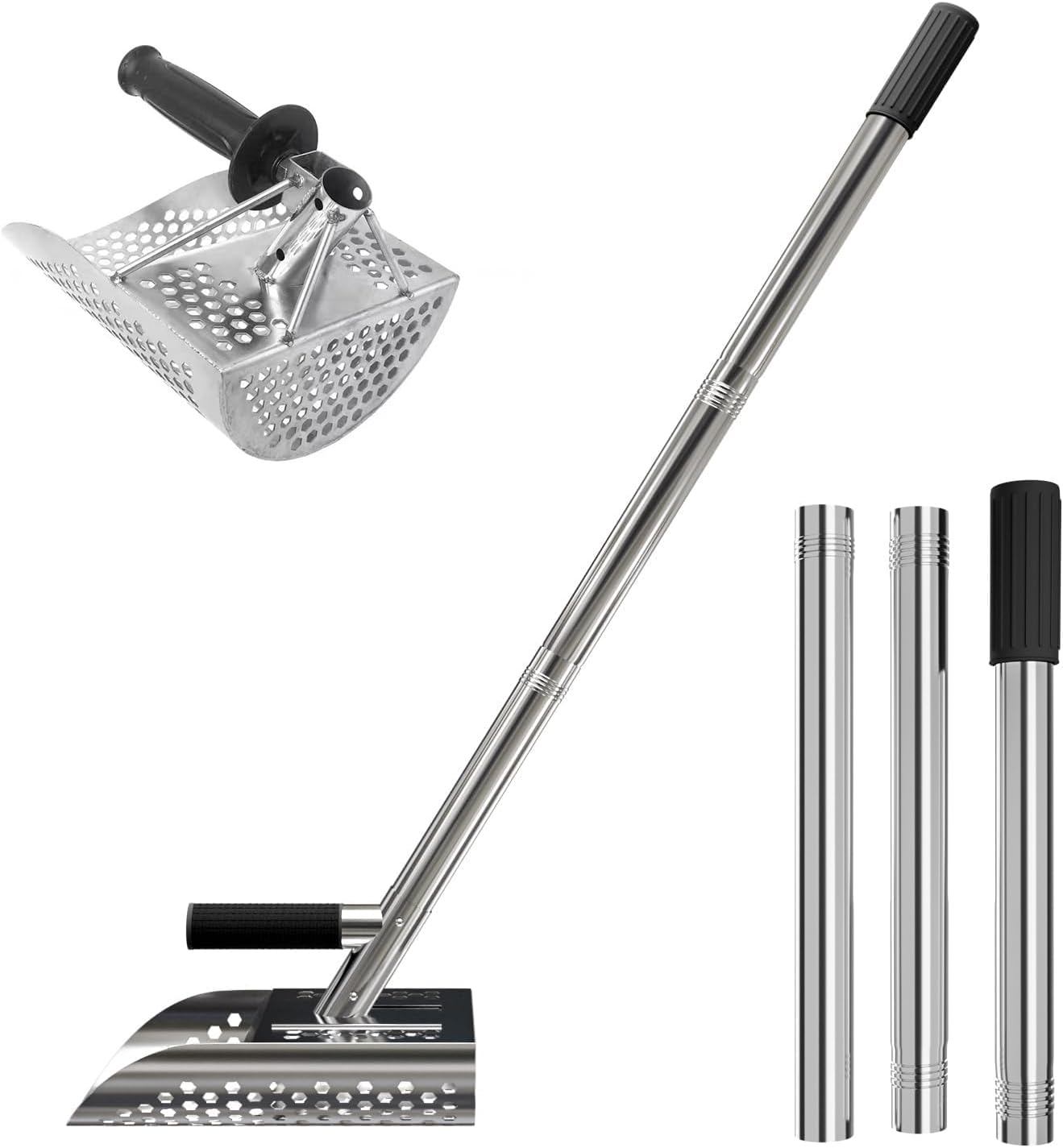Long Handle Sand Scoop，Sand Scoop for Metal Detecting, Metal Detector Scoop, Stainless Steel Beach Sand Scoop Handheld with Long Steel Handle Pole Design, Ideal for Underwater Treasure Hunting image number 3