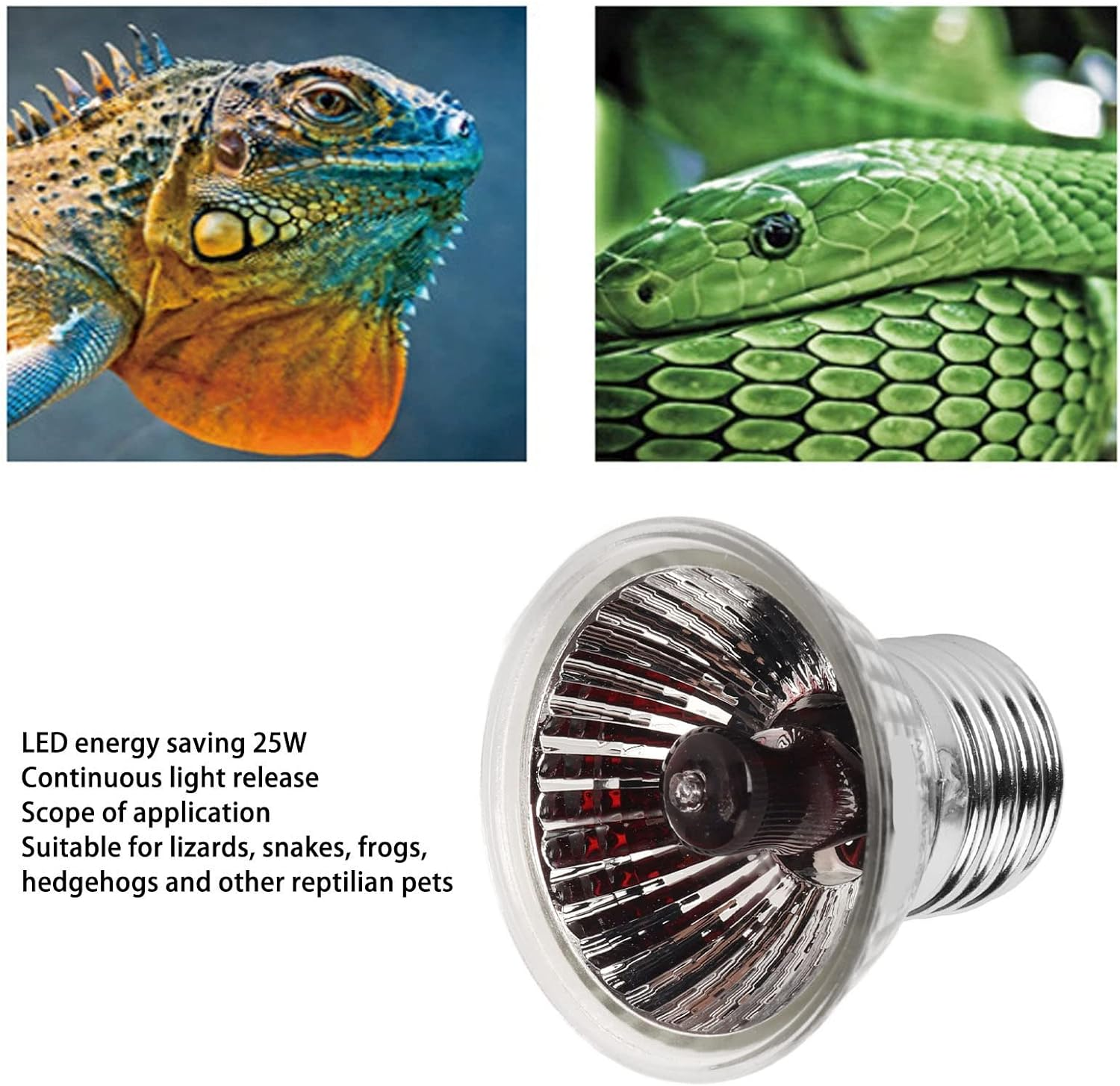Reptile Heat Light Bulb, Energy Saving 25W Reptile Heat Light Replacement Bulb Continuous Light Release Aluminum UVA UVB for Frog (220V) image number 4