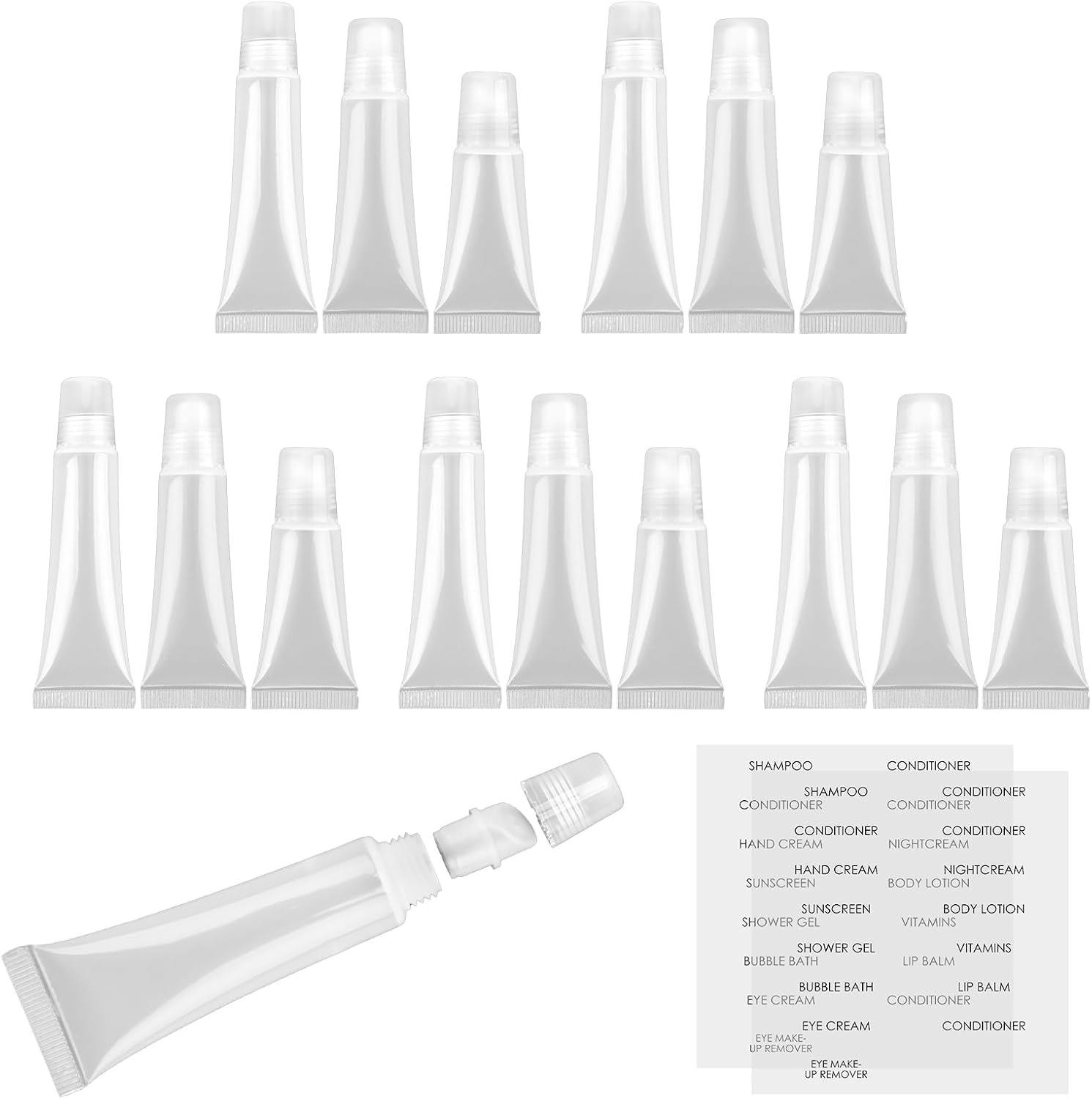 Ozessence 15 Pack Refillable Lip Gloss Tubes, 5G/10G/15G Mini Travel Lip Balm Containers, Bonus Labels Leakproof Portable Toiletry Jars for Creams, Lotions & Cosmetics image number 3