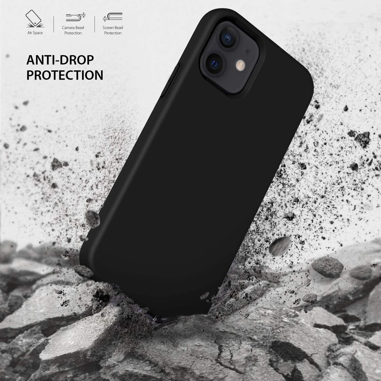 ZUSLAB Nano Silicone Case for Iphone 12 Mini 5.4" Shockproof Gel Rubber Bumper Protective Cover - Black - Cobalt Blue image number 5
