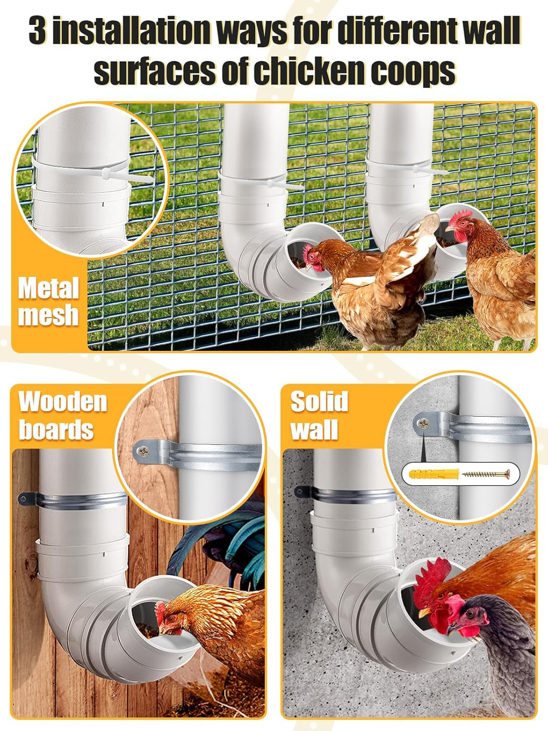 MEWTOGO Automatic Chicken Feeder No Waste - 6.6 Pounds Capacity Heavy Duty PVC Pipe Chicken Coop Feeder, Poultry Gravity Feed Port Used in Chicken Coop for Chicken Long Feeding - White-2 Set image number 7