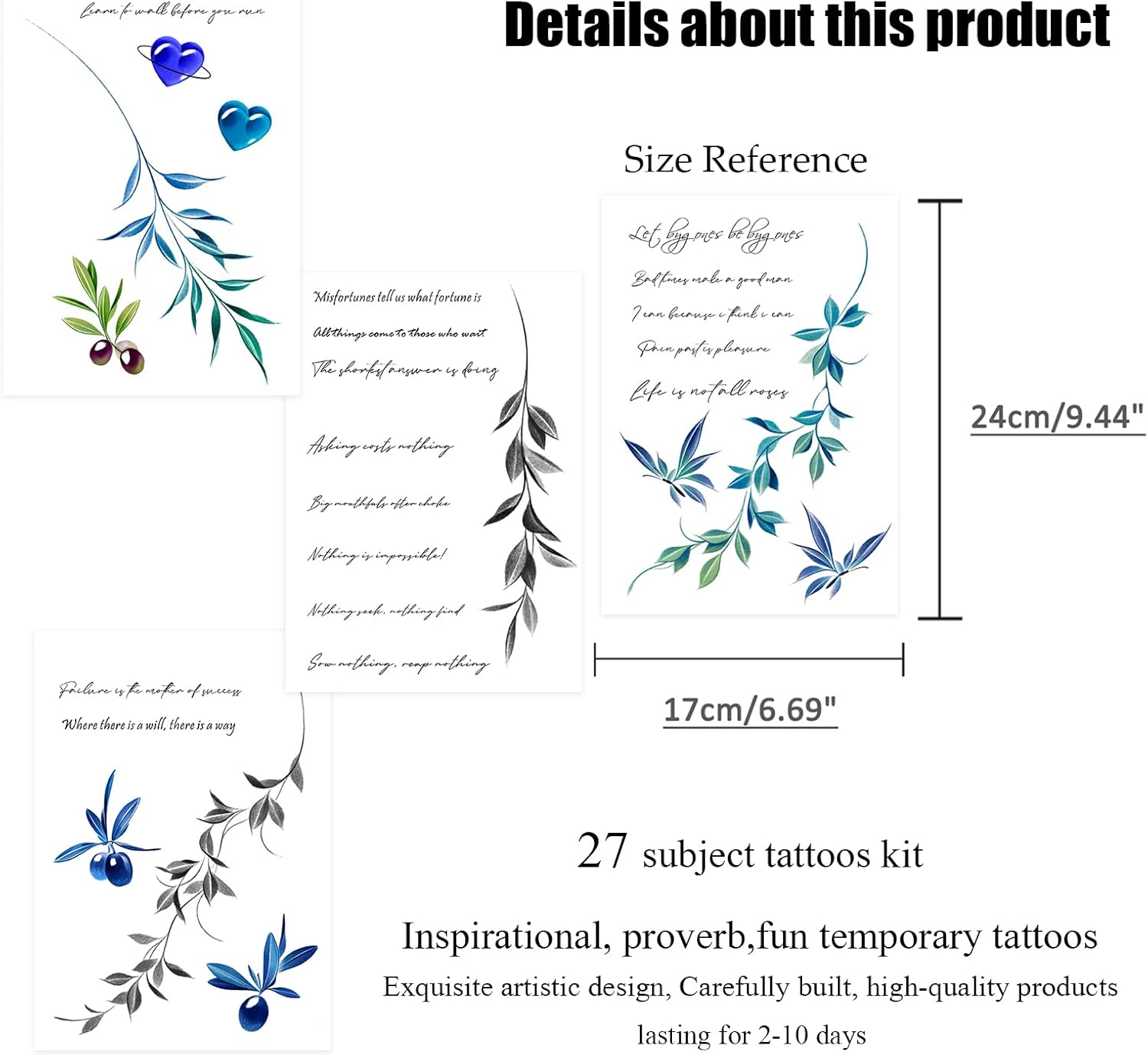 Roarhowl Inspirational, Proverb, Bible, Religion, Gospel, Text, Words，Exquisite and Aesthetic Temporary Tattoos Fake Tattoo Kit (Design 4) image number 1