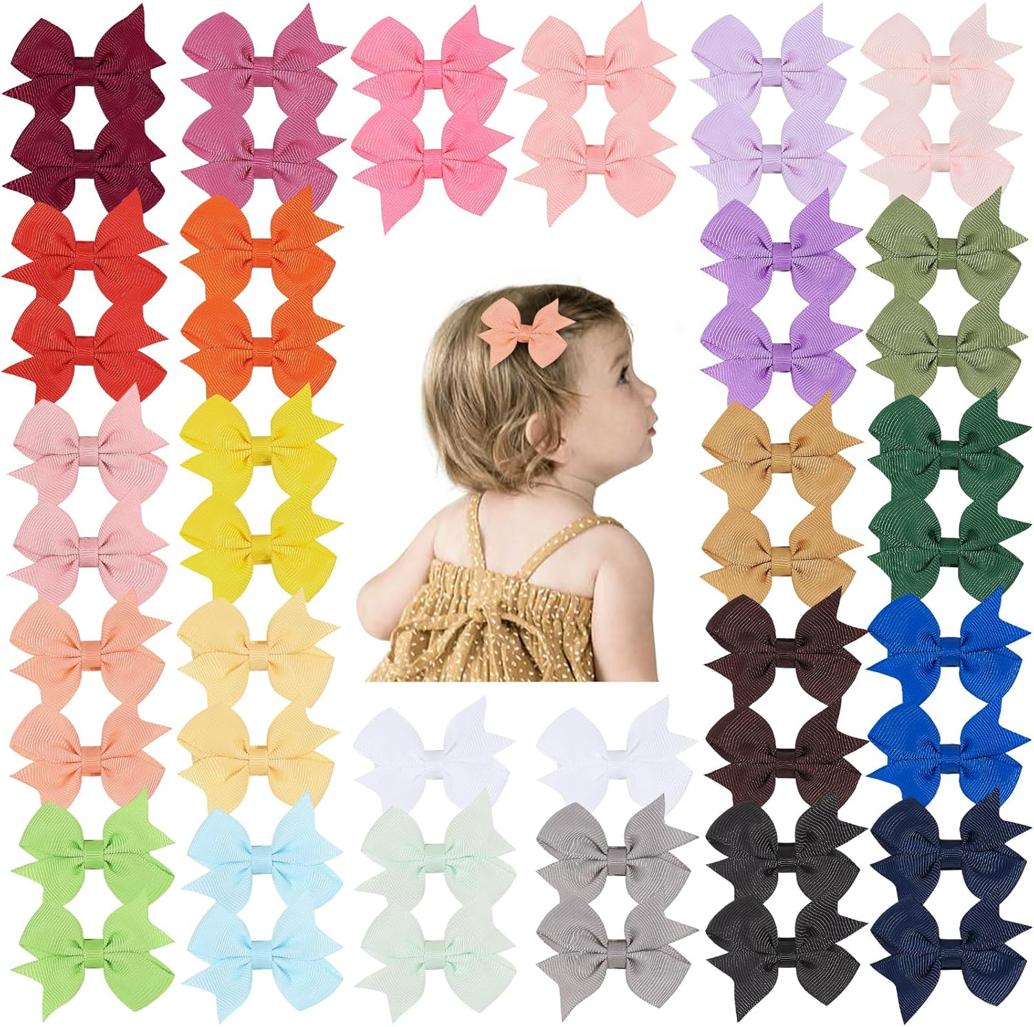 20Pairs 2.75'' Baby Girls Hair Bows Grosgrain Boutique Bow Clips for Teens Toddlers Kids Children Infants in Pair