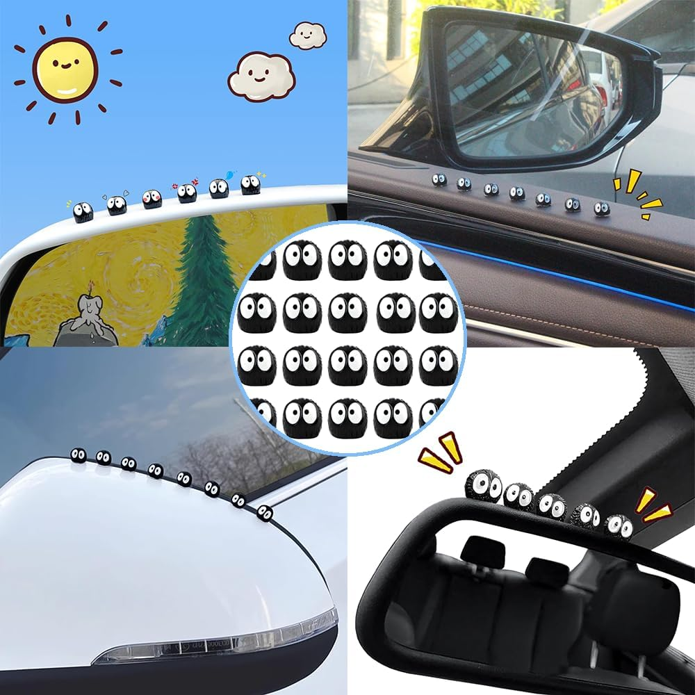 Cute Soot Sprites Car Decor - Ghibli Anime 20 Pcs Black Interior Accessories for Car Rearview Mirror & Dashboard, for Ghibli Fans image number 2
