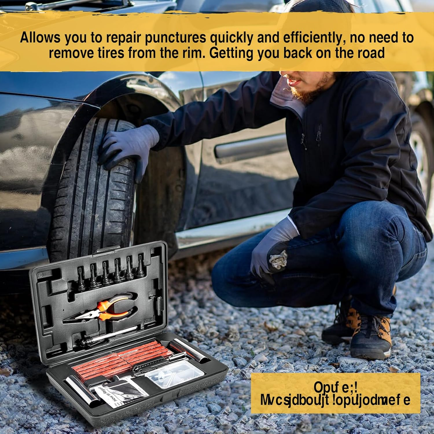 Krimocy 147 Pcs Tyre Repair Kit Heavy Duty Tire Plug Kit for Car, Universal Tire Patch Kit to Fix Punctures and Plug Flats, Tire Repair Plugs for Truck, RV, ATV, Tractor, Trailer image number 2