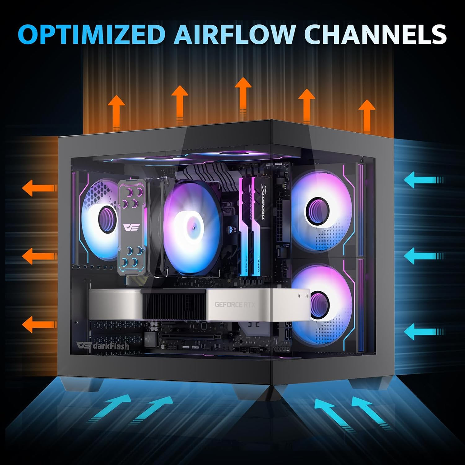 Darkflash ITX PC Case, Pre-Install 3 PWM ARGB Fans Computer Case, Full View Dual Tempered Glass ITX Case, Mini Size, Supports 240Mm AIO(C275P) (Black) - Black image number 4