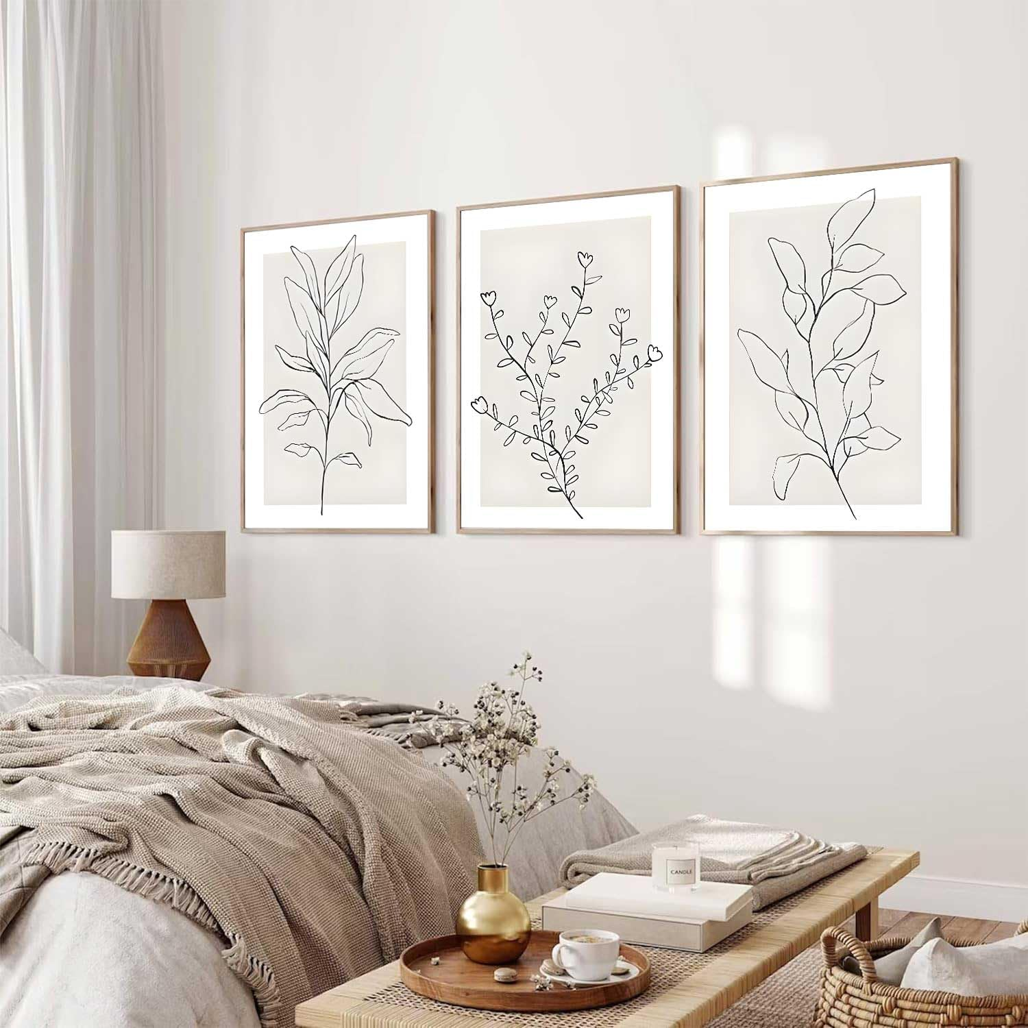 3Pcs Neutral Botanical Wall Art Minimalist Abstract Botanical Line Canvas Posters Prints Modern Beige Boho Plant Paintings Wall Decor Pictures for Bedroom Living Room Home Decoration, Unframed image number 6