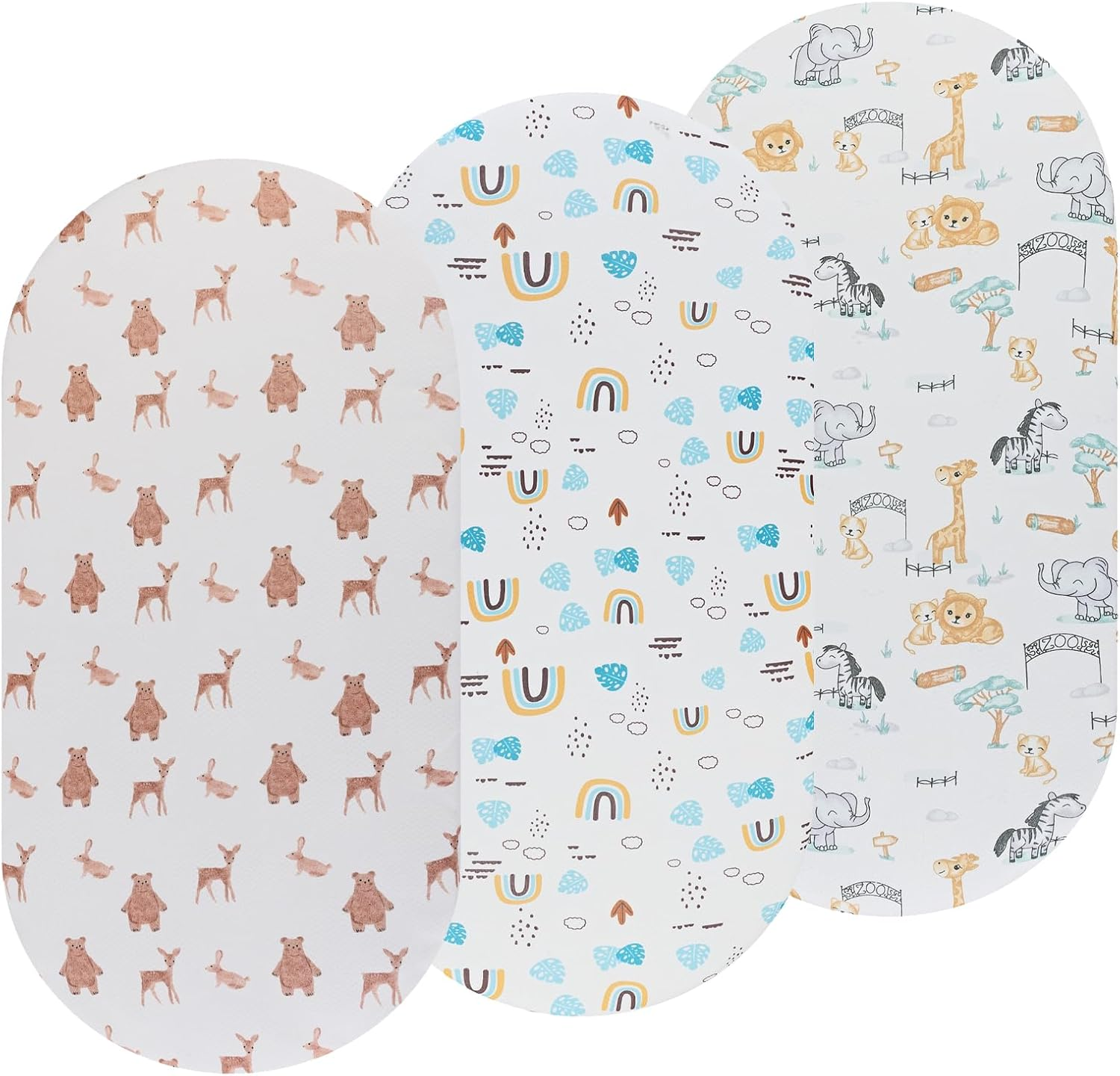 Bassinet Sheets Set 3 Pack for Baby Girl, Stretchy Soft Jersey Knitted Fitted Sheet Universal for Oval Rectangle and Hourglass Bassinet Mattress, Pink Floral