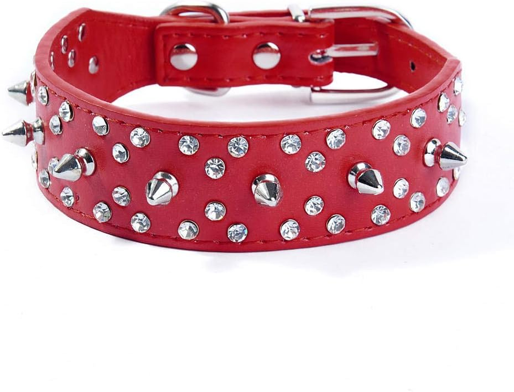 Haoyueer Spiked Studded Dog Collar Stylish Leather Dog Collar, with Bullet Rivets and Rhinestones, Soft and Adjustable for Medium and Large Dogs(Brown,M)