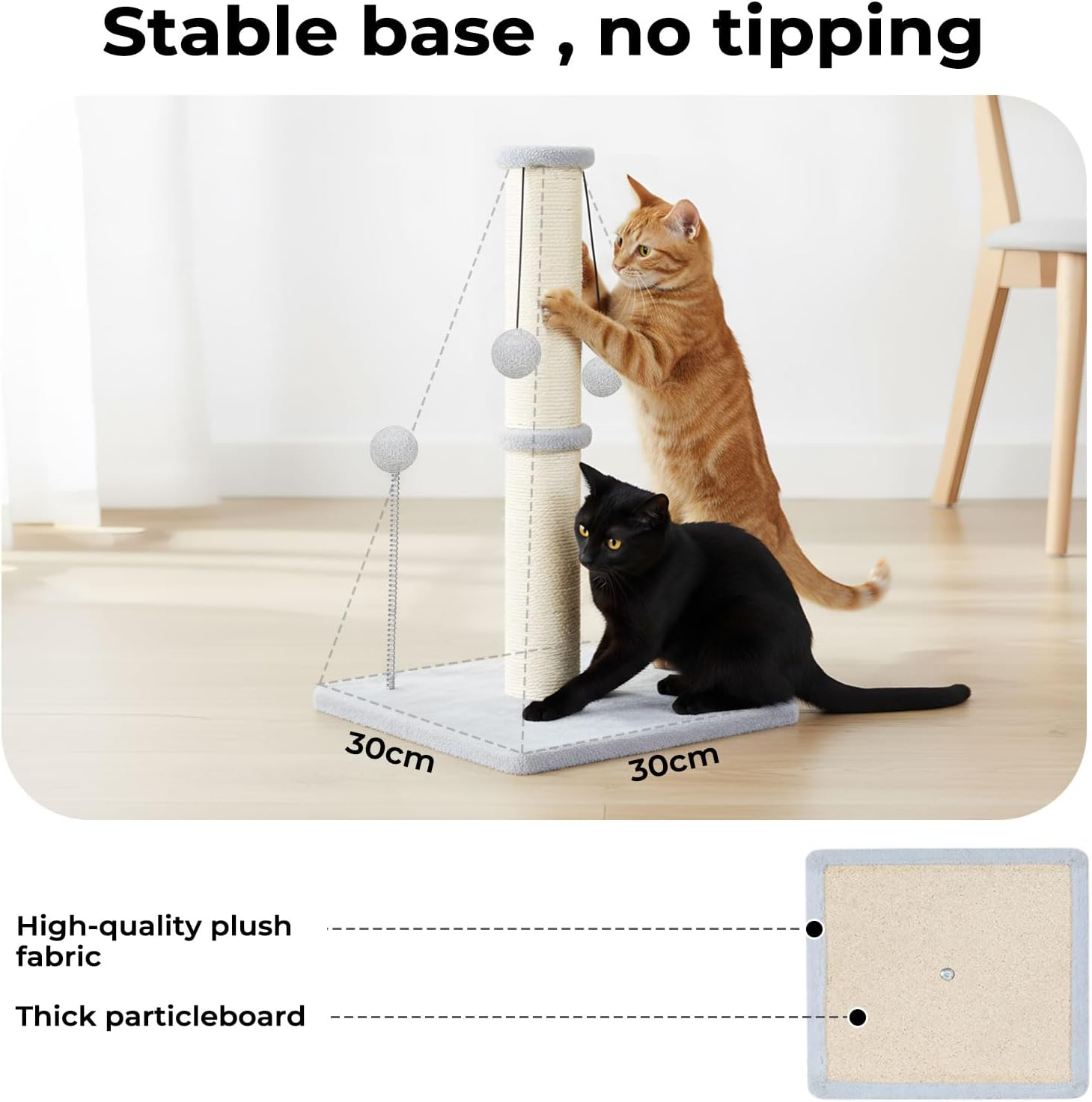 Pawz Cat Scratching Post, Cat Scratcher for Indoor Cats, Cats Scratch Post with Natural Sisal Rope, Spring Ball Toys and Stable Heavy Base, Cat Activity Play Center, Durable Furniture Protector image number 5