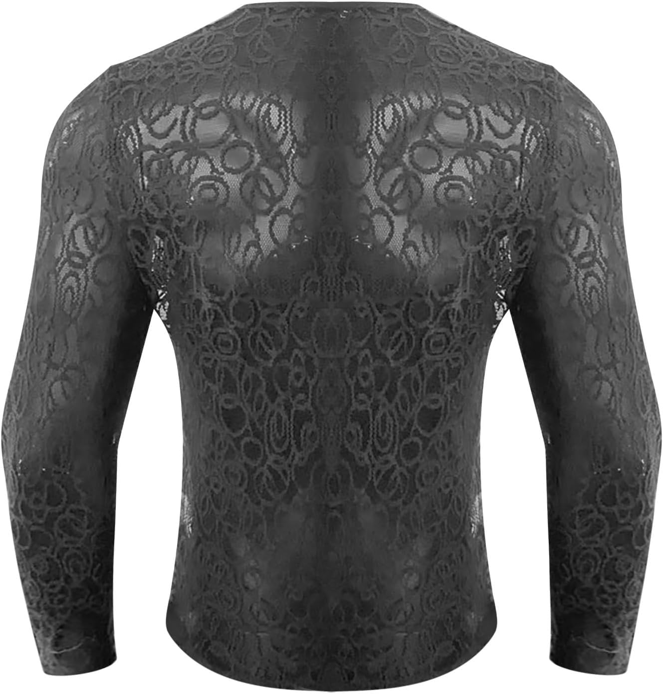 Men'S T-Shirt Sexy Costume Mesh Semi See through Long Sleeve Base Layer Lace Hollow Top image number 5