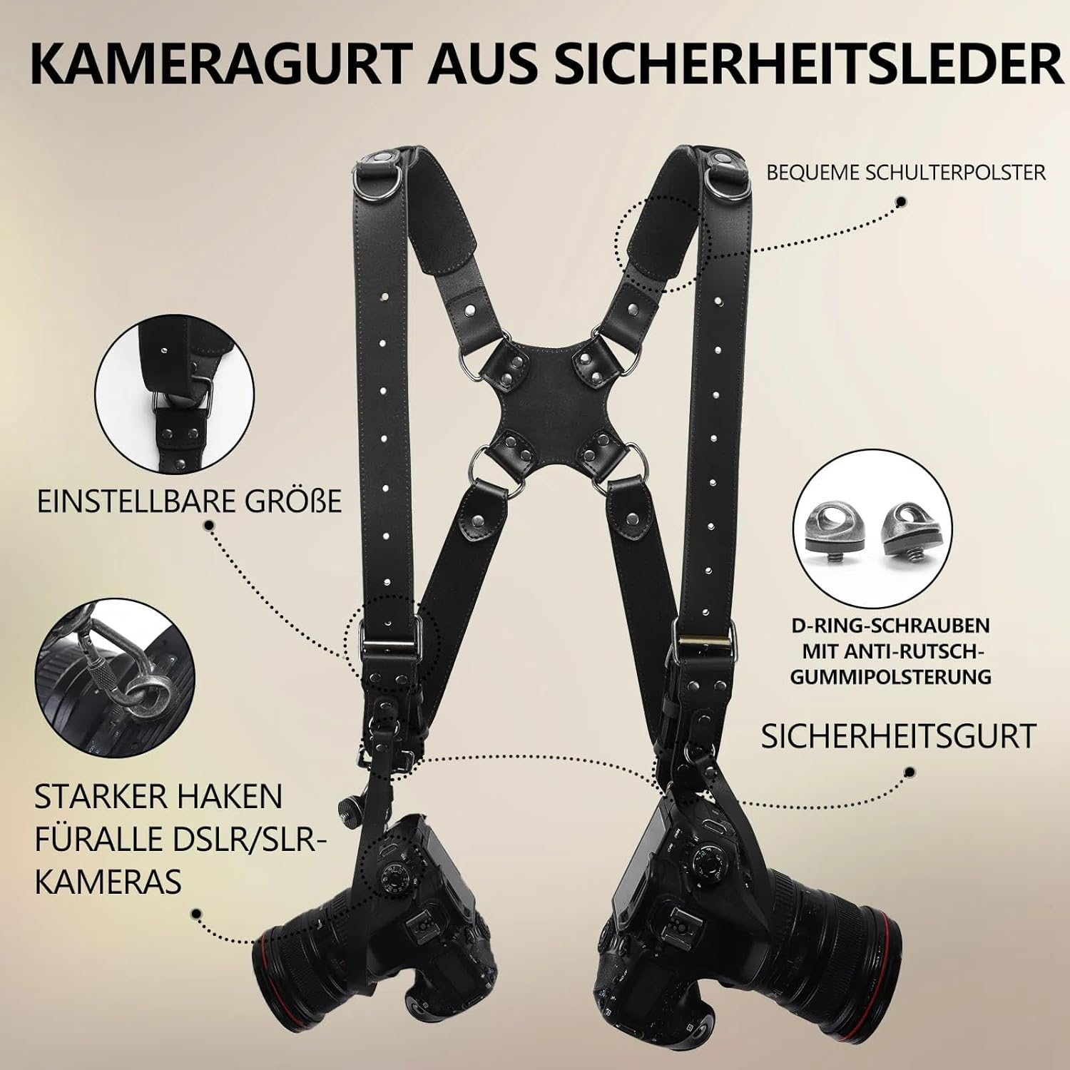 4J LEDR Camera Harness,Leather Dual Shoulder Strap for Photographer,Dual Camera Harness for 2 Cameras Carrying for Men&Women,Multi Camera Gear for DSLR/SLR Strap,Quick Release,Small Size image number 6