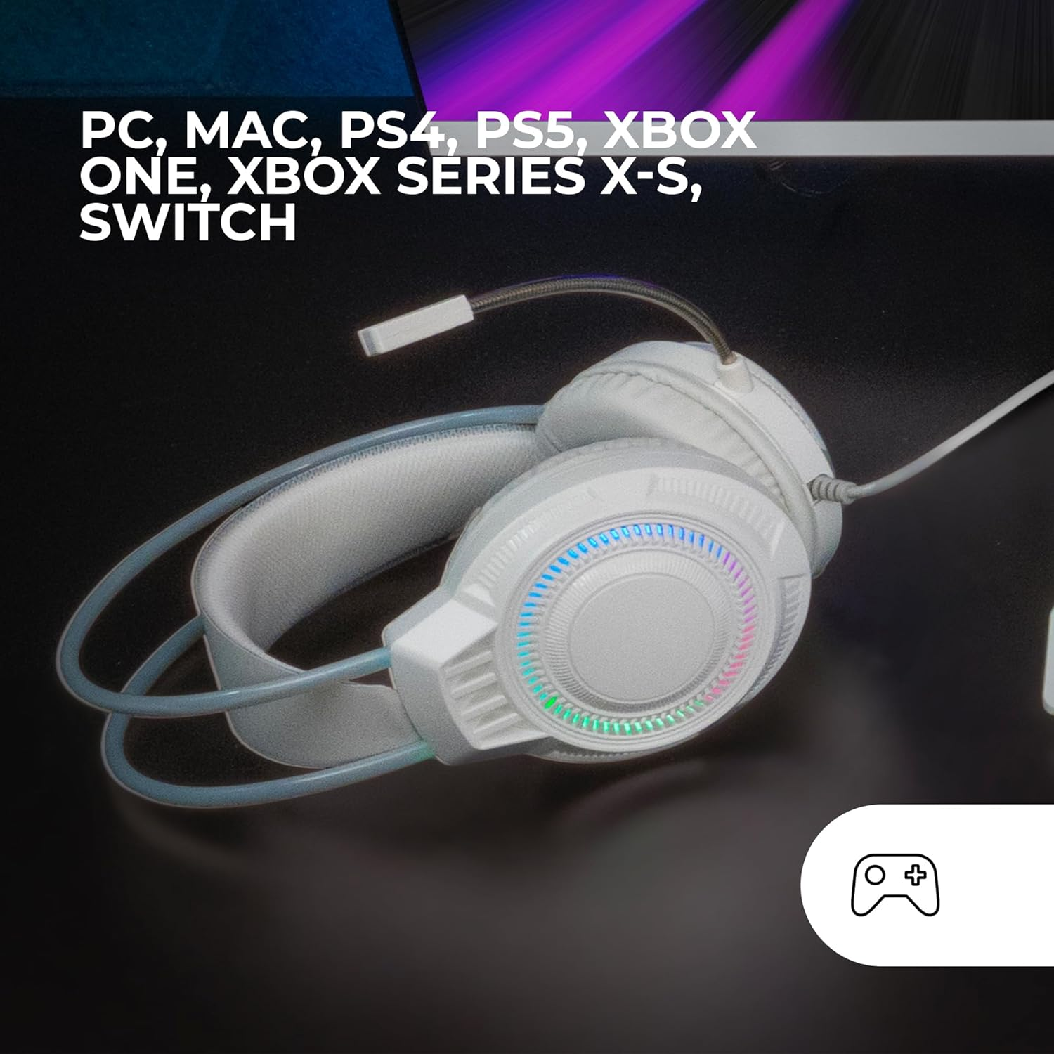 MARSGAMING MH124 FRGB Rainbow Gaming Headphones Ergonomic Design Flexible Microphone Volume Control Gaming Headset Windows Linux Mac PS4 PS5 Xbox One Xbox Series X|S Switch White image number 4