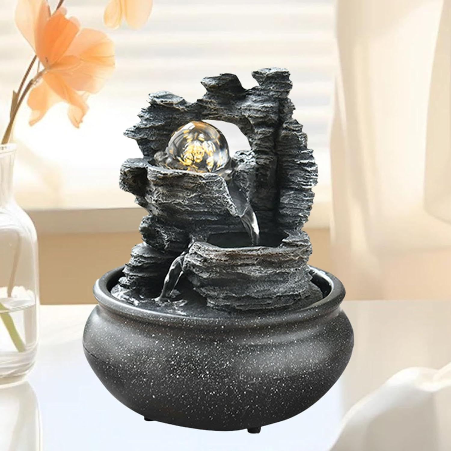 Weilaikeqi Indoor Waterfall Fountain Tabletop Fountain with Scene Light Water Fountain for Yoga, Style G