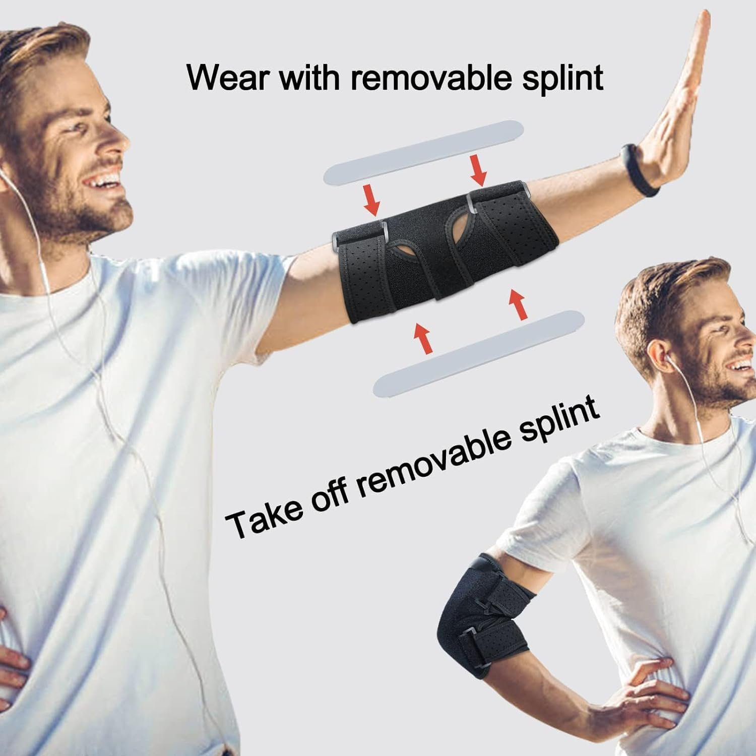 Elbow Brace,Comfortable Night Elbow Sleep Support,Elbow Splint, Adjustable Stabilizer with 2 Removable Metal Splints for Cubital Tunnel Syndrome,Tendonitis,Ulnar Nerve,Tennis,Fits for Men and Women image number 5