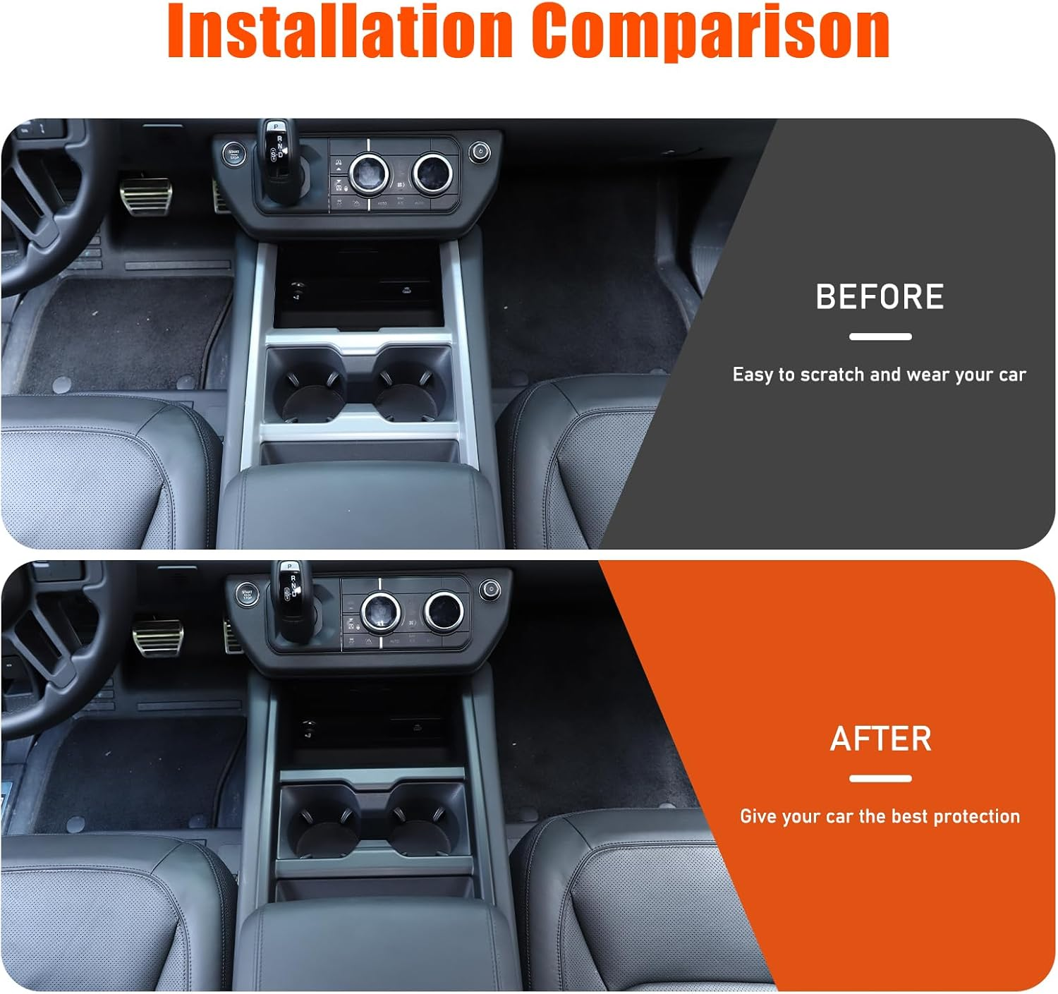 PIUGILH Center Consoles Cup Holder Panel Cover Trim Interior Decoration Mouldings Accessories Compatible with Land Rover Defender 90 110 130 2025 2026 (Matte Black) - Oak Grain image number 4