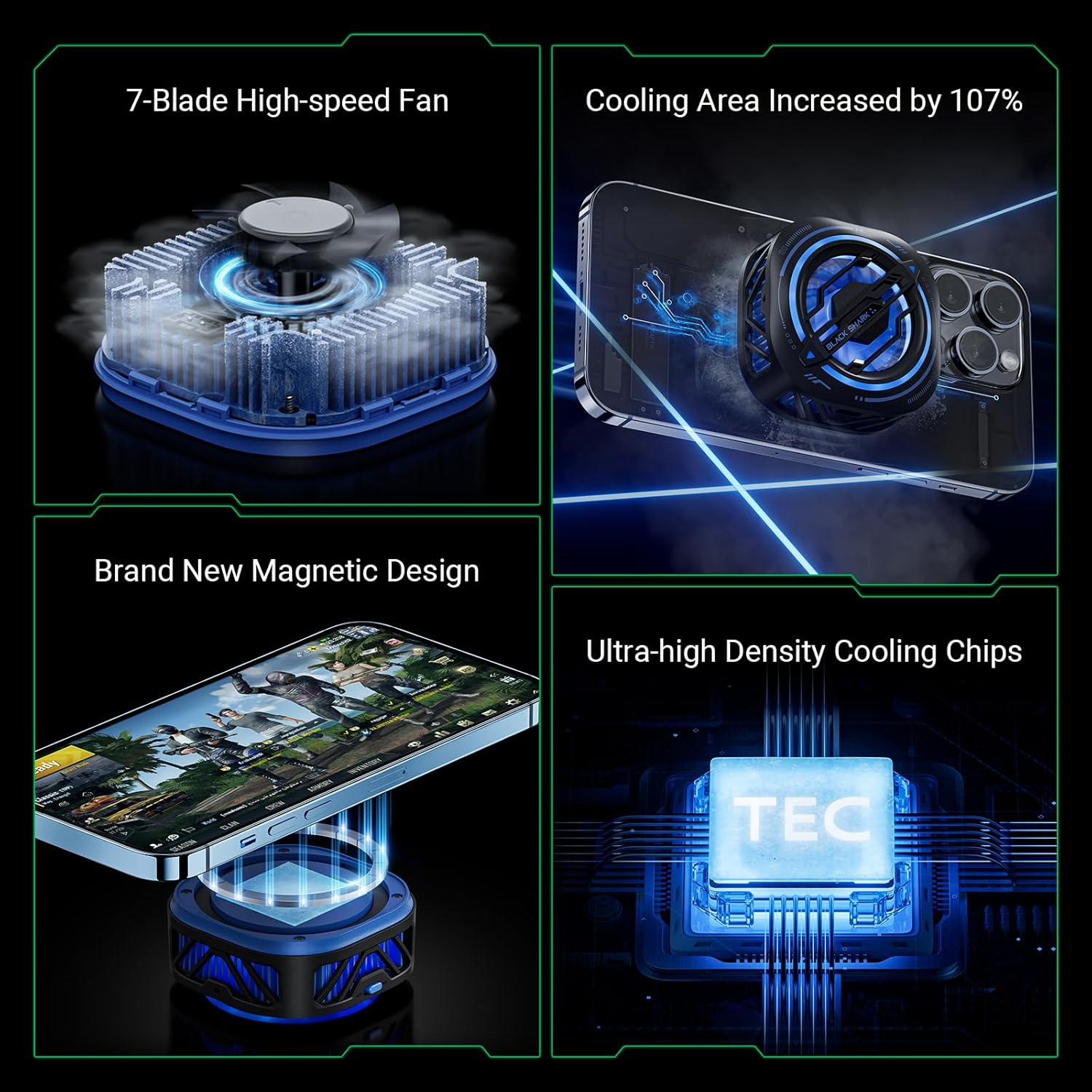 Black Shark Magnetic Cell Phone Cooler, RGB Phone Cooling Fan Portable Lightweight Mobile Phone Cooling Fan, Phone Radiator with Larger Cooling Area for Phone/Tablet/Ipad (Black), 3Pro Black