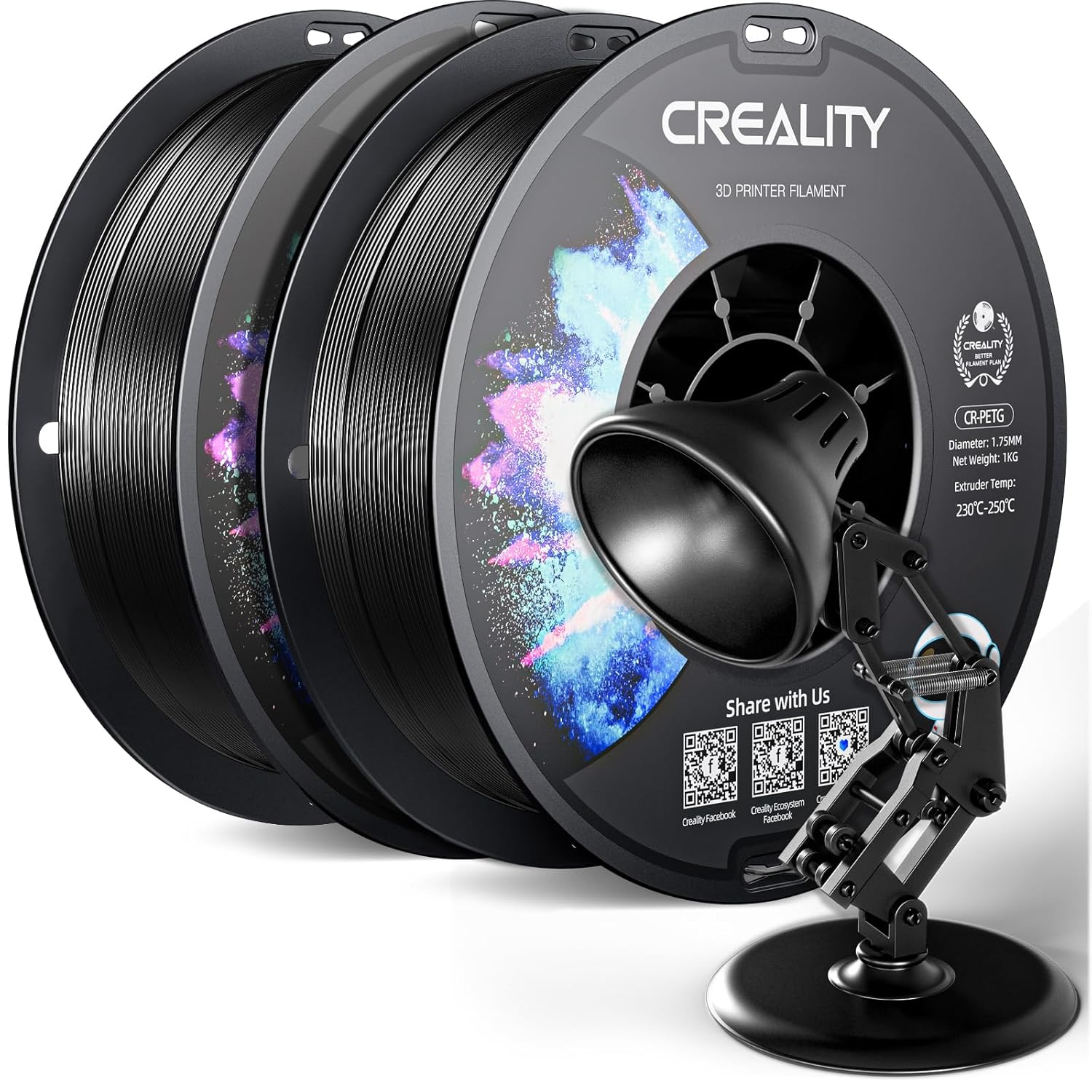 CREALITY PETG Filament 1.75Mm 3D Printer Filament, 2Kg (4.4Lb) Neatly Wound Spool, Dimensional Accuracy &plusmn;0.03Mm, 2024 Latest Batch, Fit for Most FDM 3D Printers, Black (2-Pack) image number 1