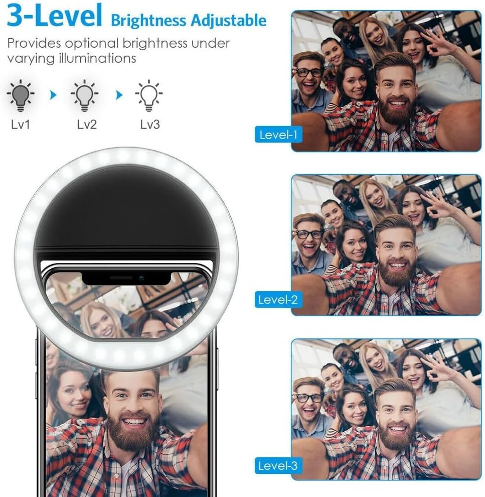 Selfie Ring Light, Portable USB Rechargeable 36 LED Phone Fill Light, Dimmable 5600K Clip-On Mobile Lamp for Iphone Android, Live Broadcast Video Conference Selfie Fill Light for All Smartphone image number 6