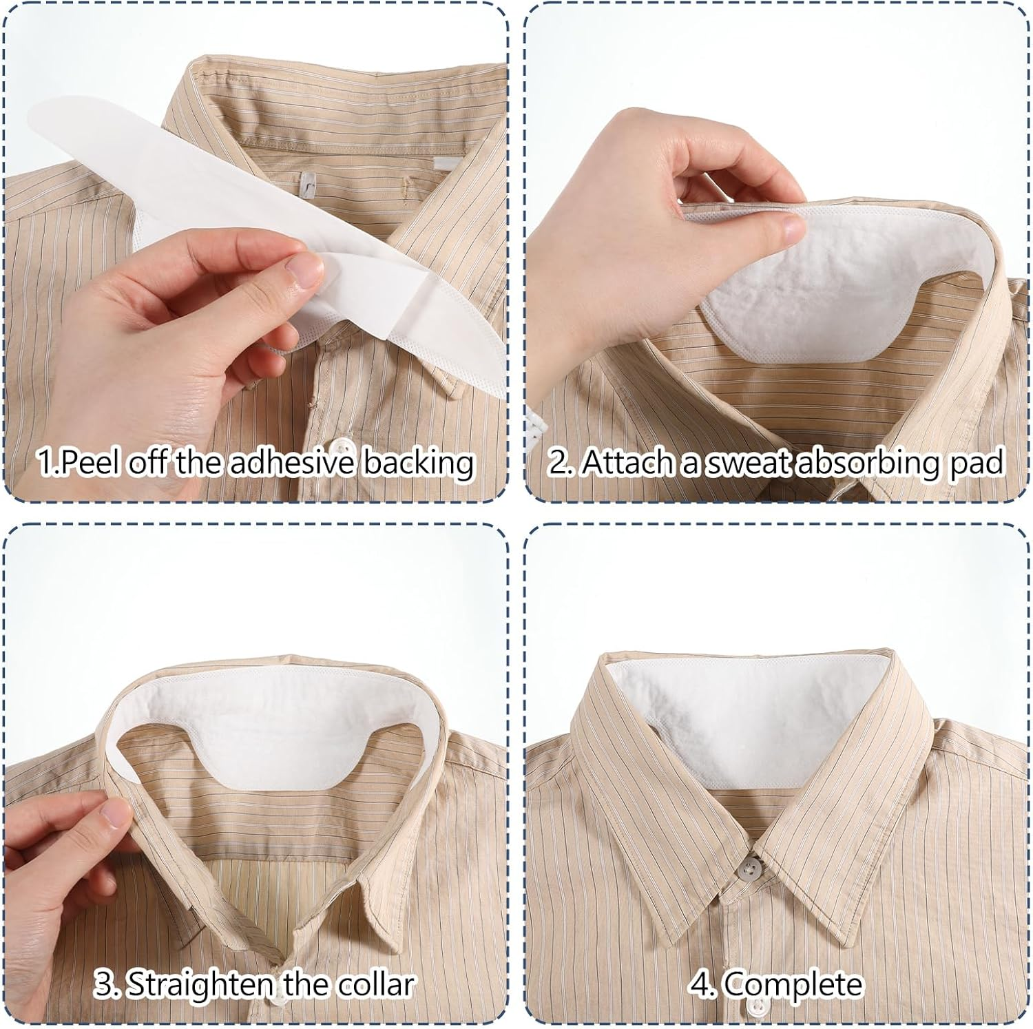 Piriuuo 50 Pcs Sweat Pads for Collar, Disposable Collar Protectors for Shirts Self-Adhesive, Invisible & Unflavored Neck Collars Sweat Pads for Women Men against Sweats & Stains