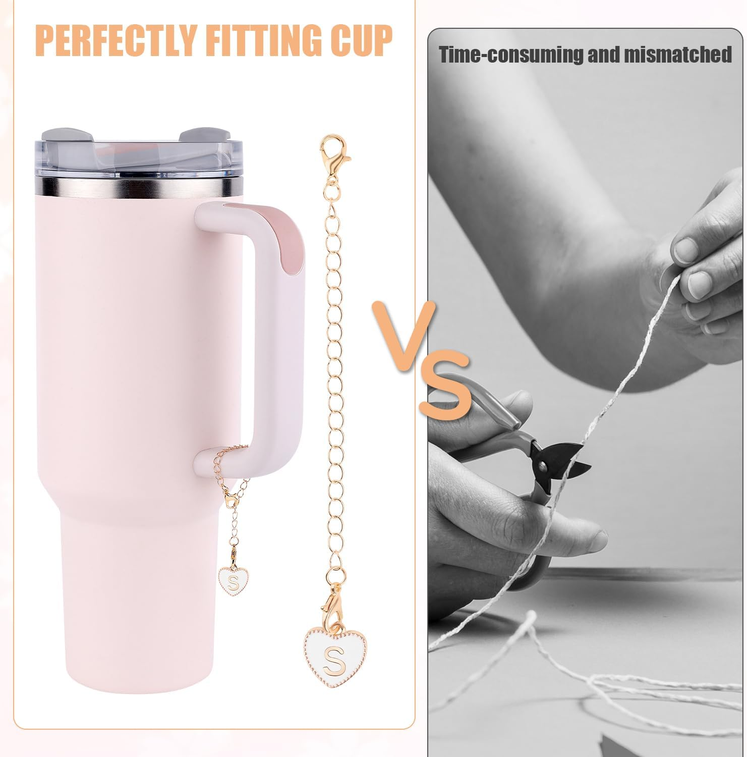 Letter Charms Accessories for Stanley Cup, Heart Alphabet Pendant Personalized Name ID Initial Letter Decorations Handle Chain for Stanley Tumbler Accessories image number 3