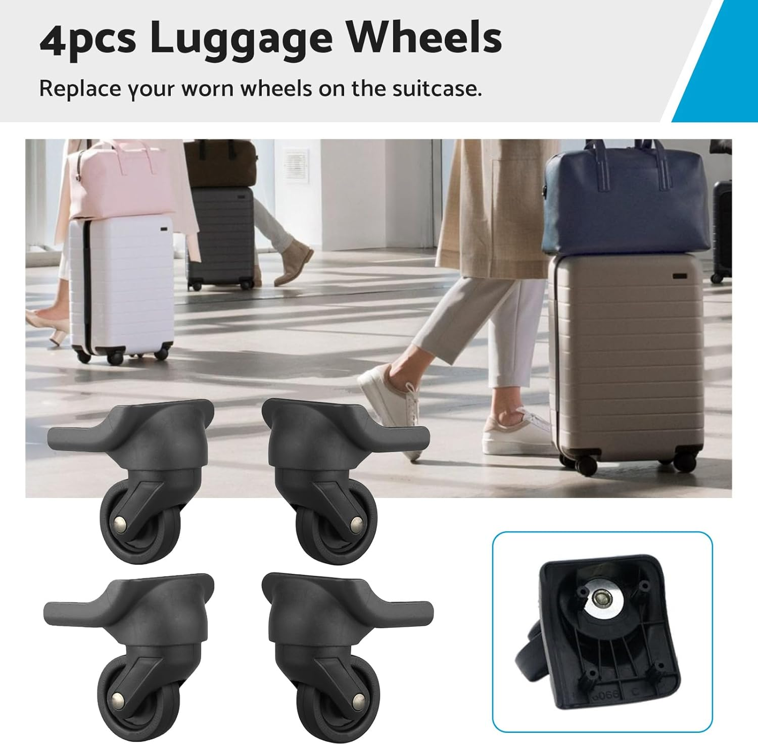Replacement Luggage Wheels 360&deg; Swivel Spare Caster Suitcase Repairment Wheels L+R (4Pcs) image number 1