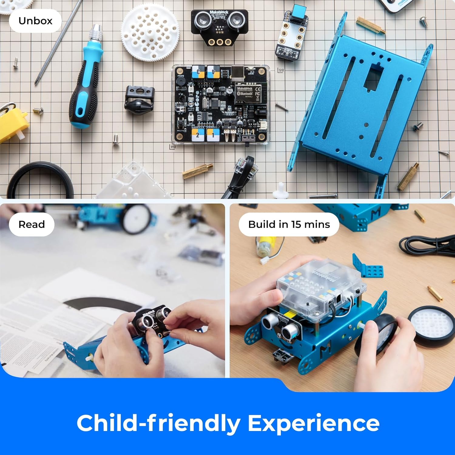 Makeblock Mbot Robot Kit with Scratch Coding Box, Robotics for Kids Ages 8-12 to Learn to Code with Scratch & Arduino, STEM Toys Robot Kits for Kids Age 8-12, Programming for Boys and Girls Age 8+ - Blue (Bluetooth Version) image number 3