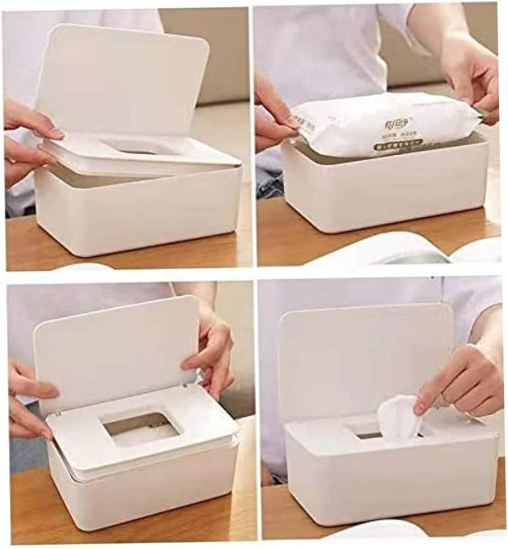 Baby Wipe Dispenser Holder, Baby Wipes Case, Baby Wipe Holder Keeps Diaper Wipes Fresh Wipe Container (White) Portable Disposable Mask Storage Box Desktop Tissue Box with Lid image number 1