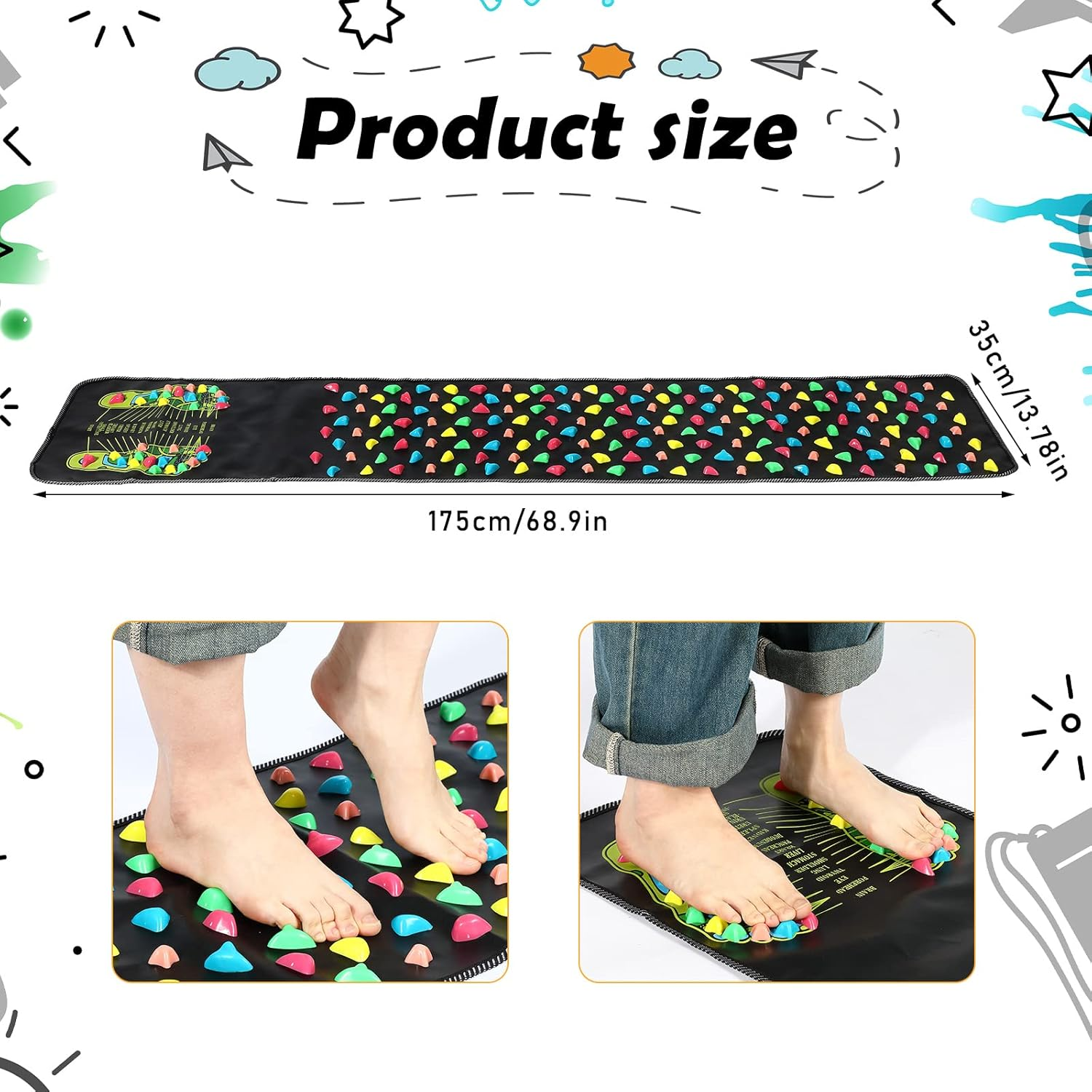 BBTO Foot Massage Mat Reflexology Walk Stone Road Foot Massage Acupoint Mat for Acupressure Relaxes Massage Mat for Long Sitting Elderly Students and Office Workers (68.89 X 13.78 Inches) image number 1