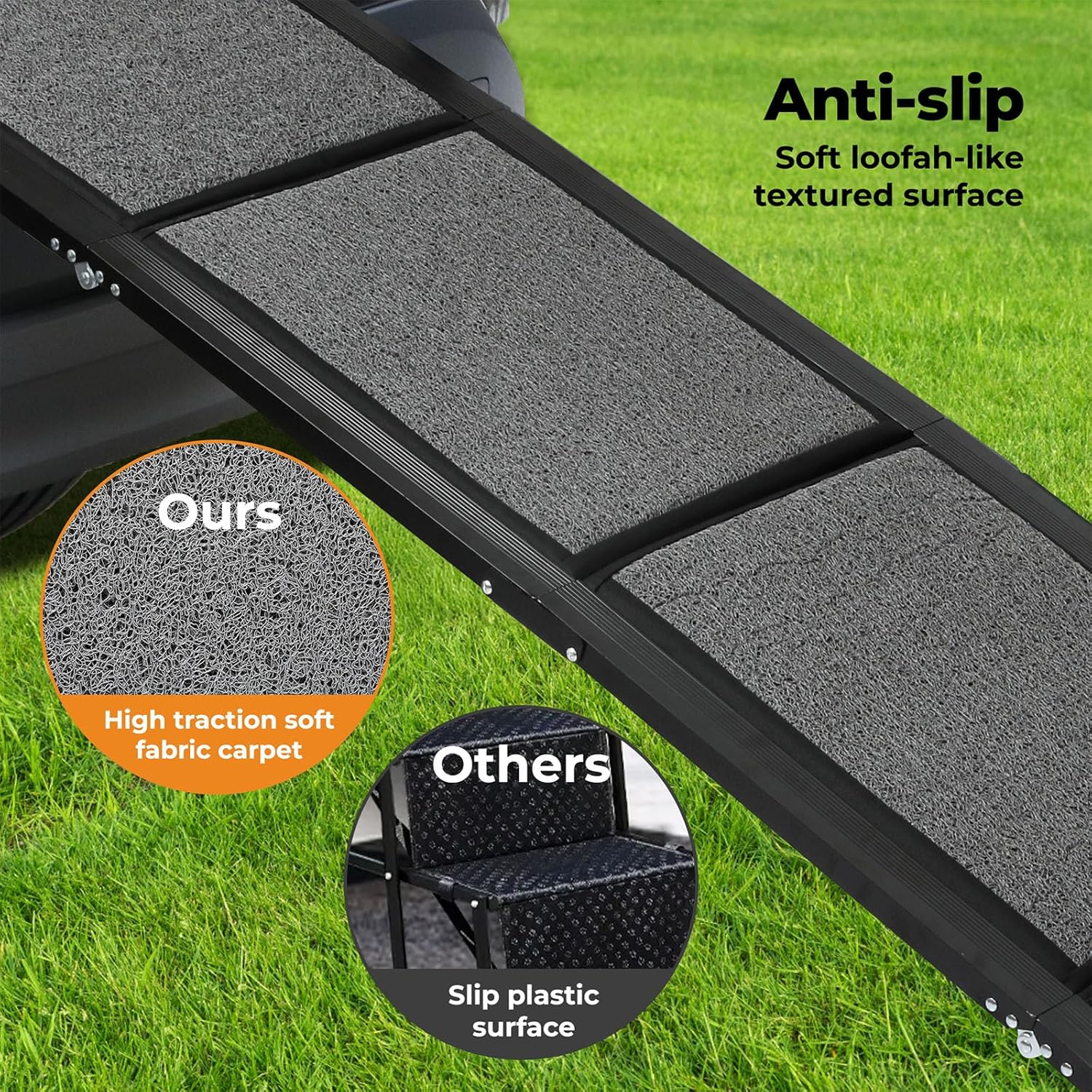 Pawz Extra Long 160Cm Foldable Dog Ramps Large Dogs, Pet Ramp for Car with Non-Slip Rug Surface, Pet Stairs Portable, 44Cm Wide Pet Steps for Medium & Large Dog up to 100Kg Get into Car SUV Truck,Grey image number 2