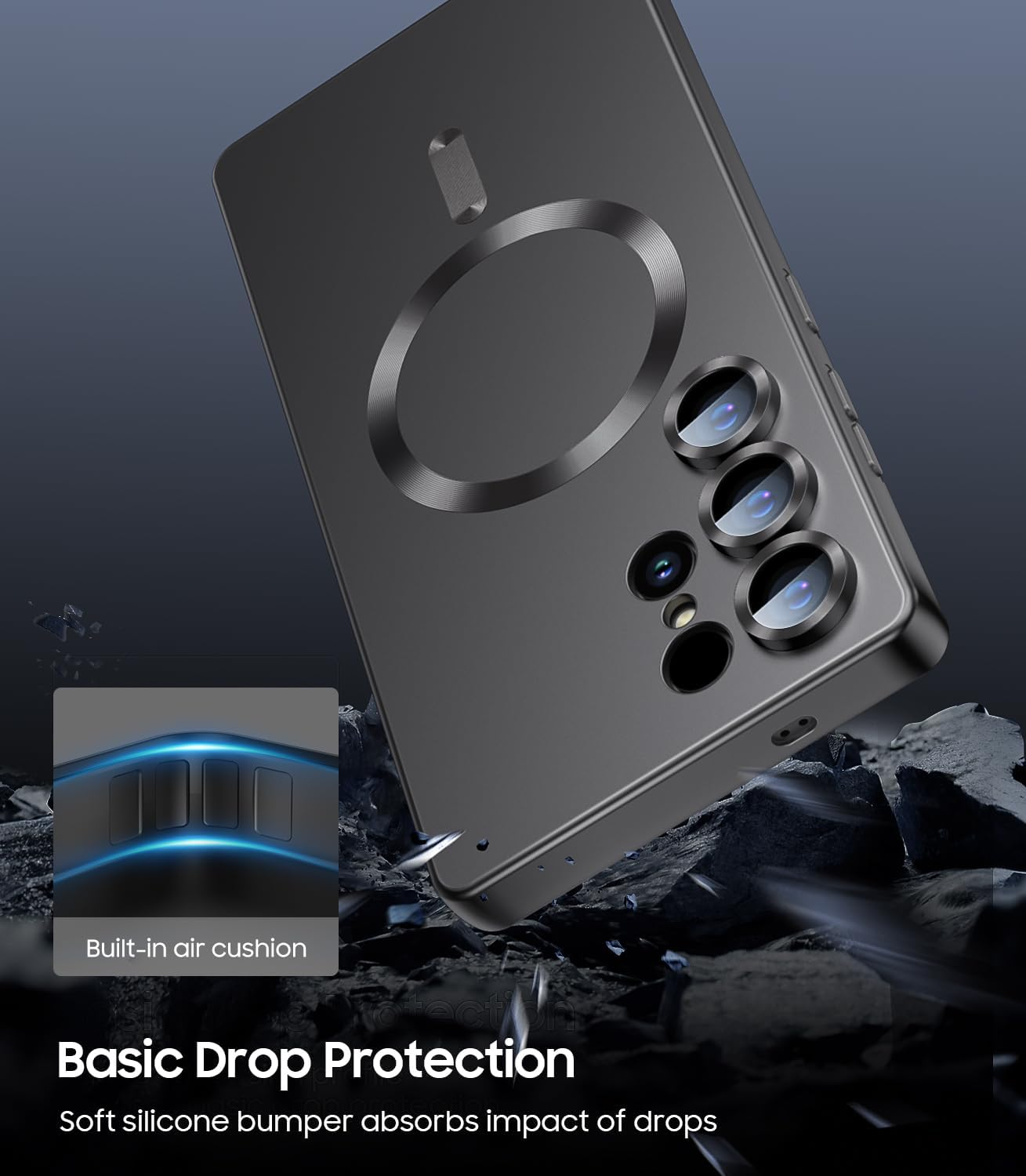 MAKAVO Matte for Samsung Galaxy S25 Ultra Case, Compatible with Magsafe, Slim Thin Magnetic Cover with Built-In Camera Lens Protector (Removable) Shockproof Phone Shell, Black