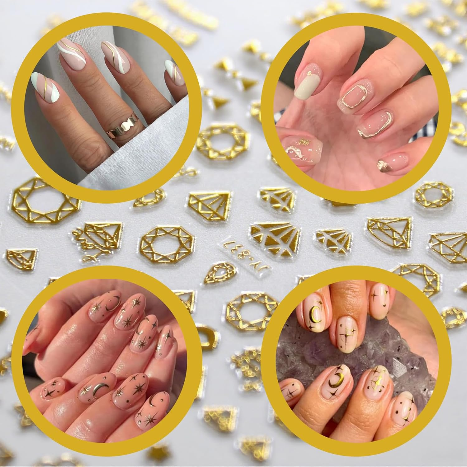 30Sheets Gold Star Nail Art Stickers,3D Self - Adhesive Nail Decals for Acrylic Nails,Gold Leaf Diamond Nail Supplies with Flower Fairy for Women Girls image number 3