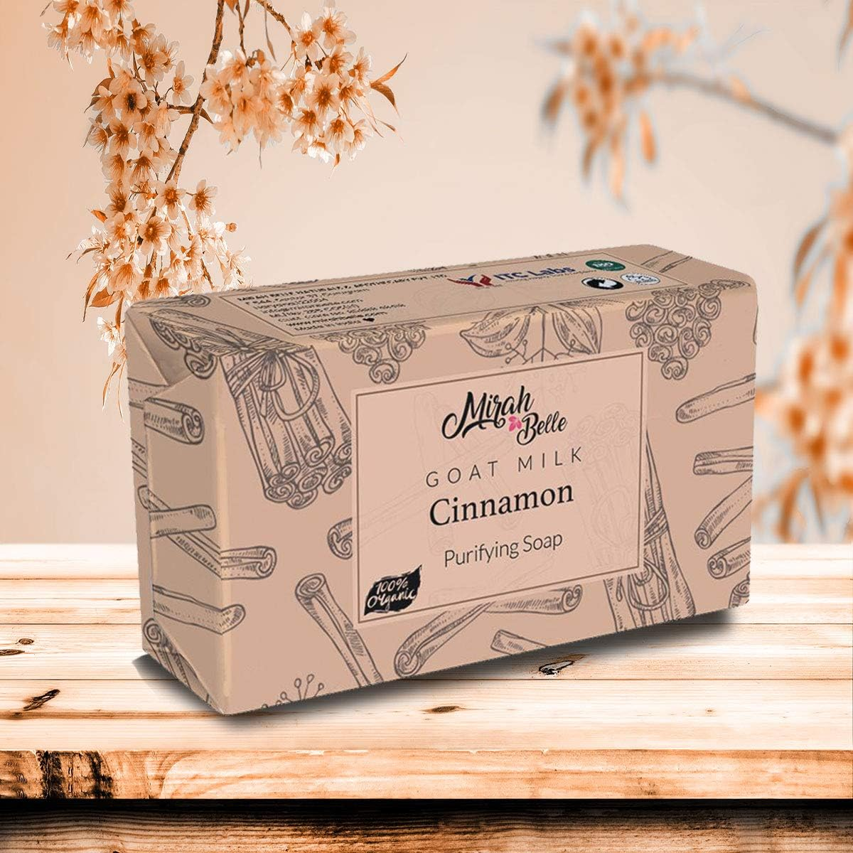 Mirah Belle - Organic Goat Milk, Cinnamon Purifying Soap Bar (Pack of 6-125 Gm) - Oily and Infection Prone Skin. SLS, Paraben, Gmo-Free, 750 Gm